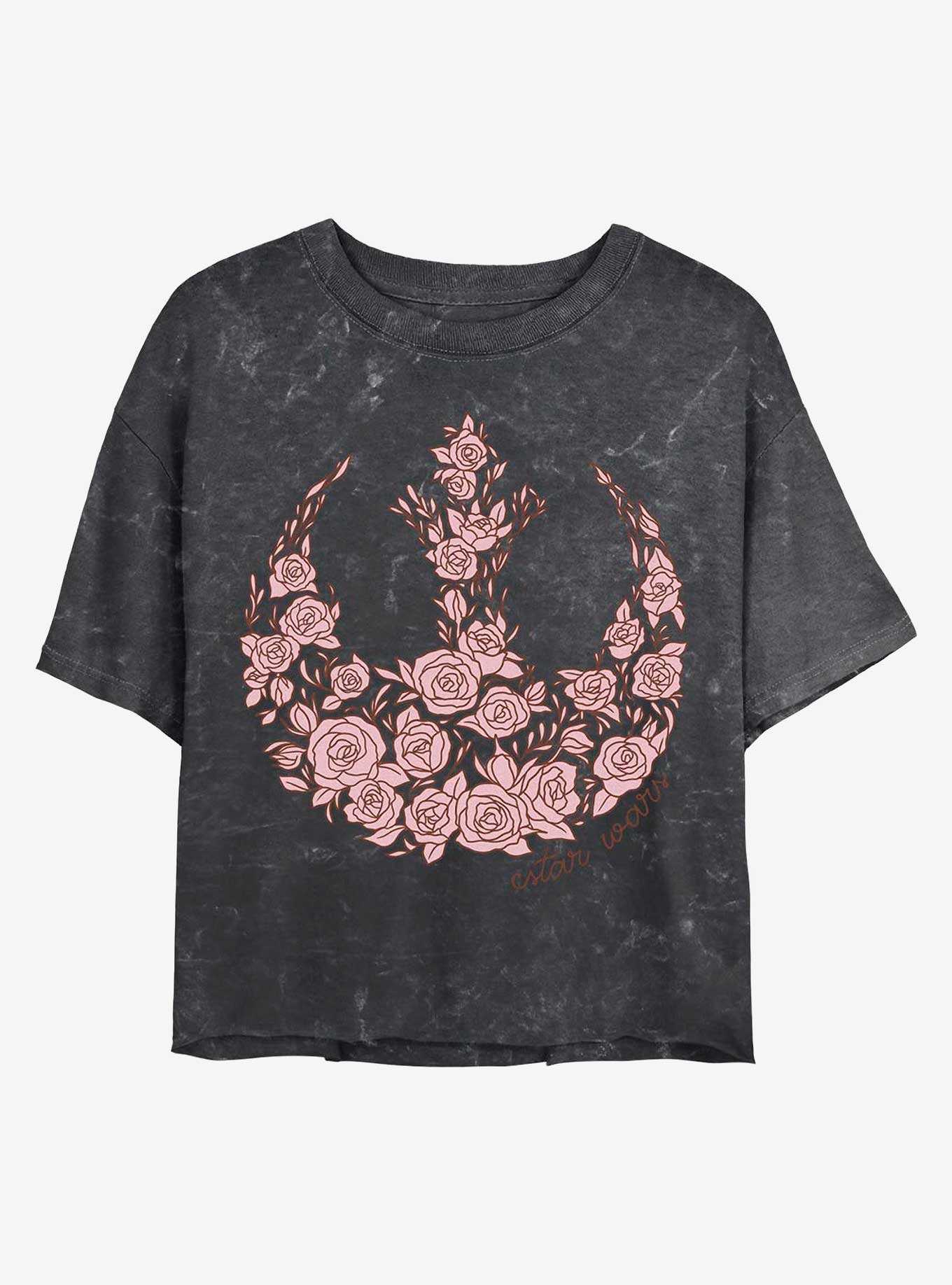 Star Wars Rose Rebel Symbol Mineral Wash Crop Womens T-Shirt, , hi-res