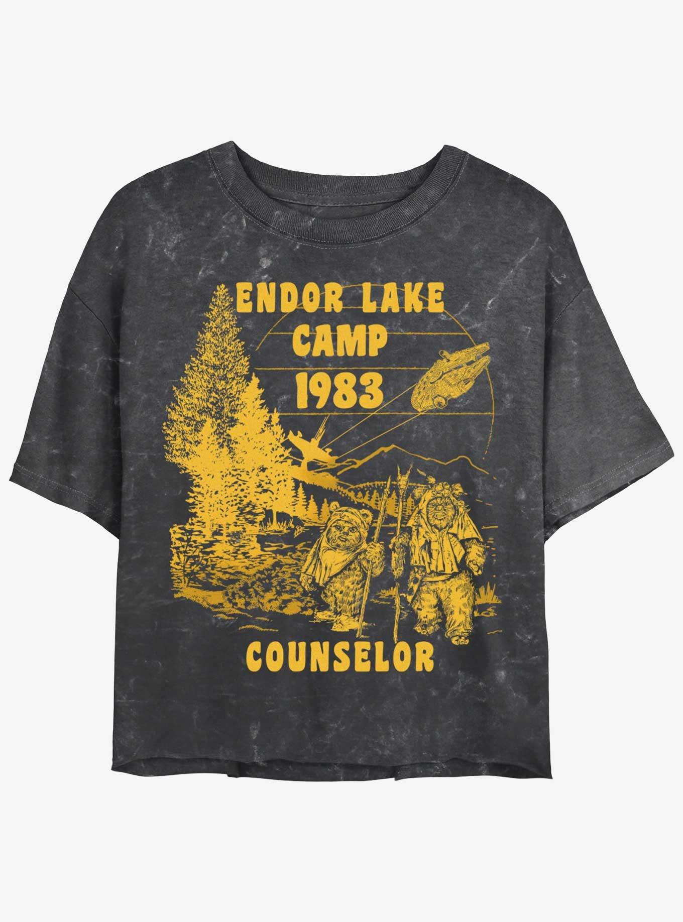 Star Wars Endor Lake Camp Mineral Wash Womens Crop T-Shirt, BLACK, hi-res