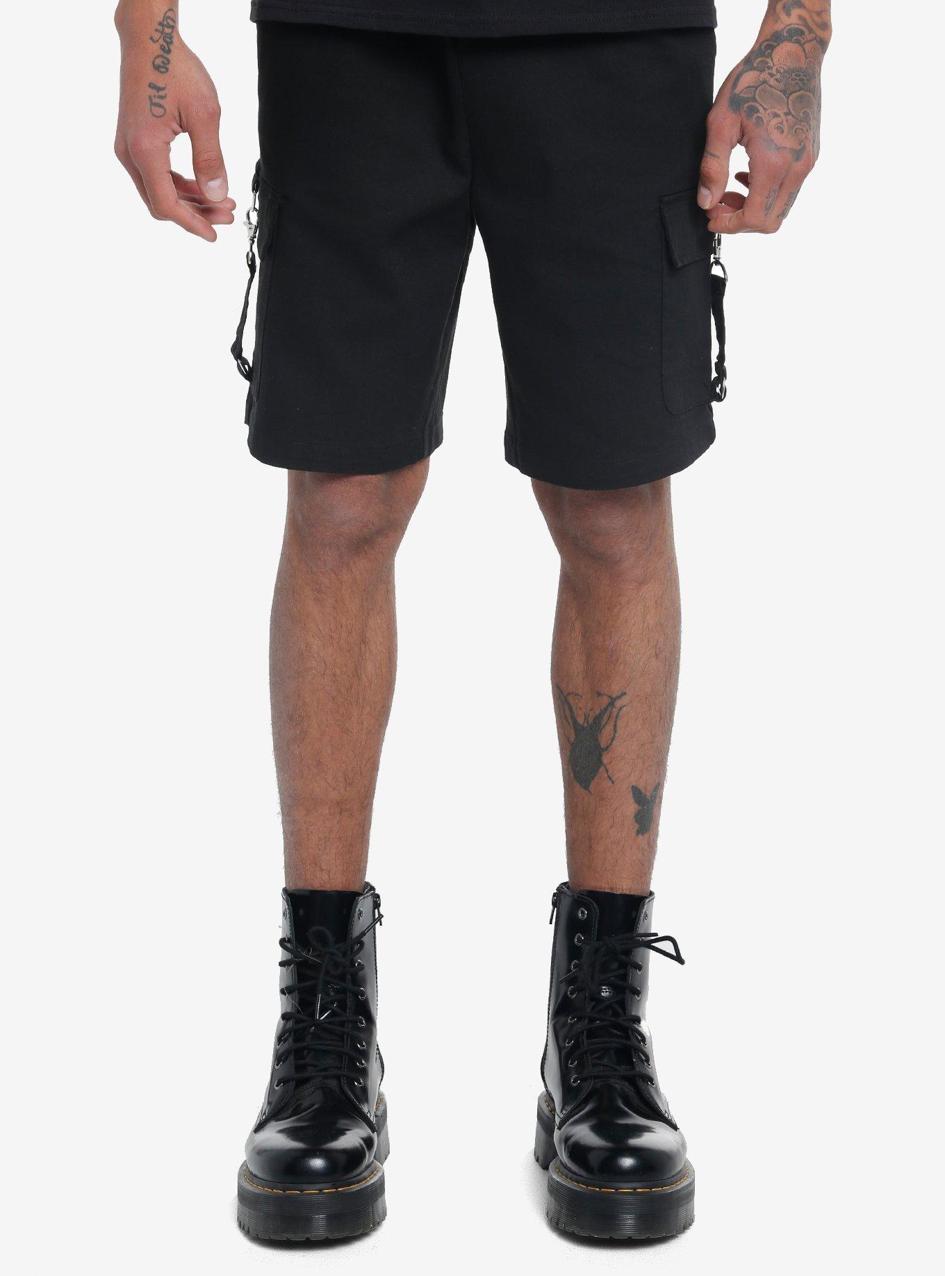 Black Cargo Pocket Buckle Shorts Hot Topic