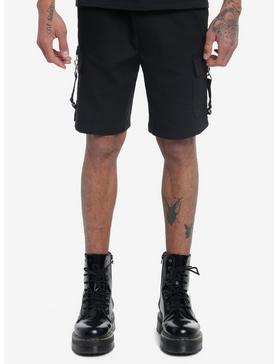 Black Cargo Pocket Buckle Shorts, , hi-res