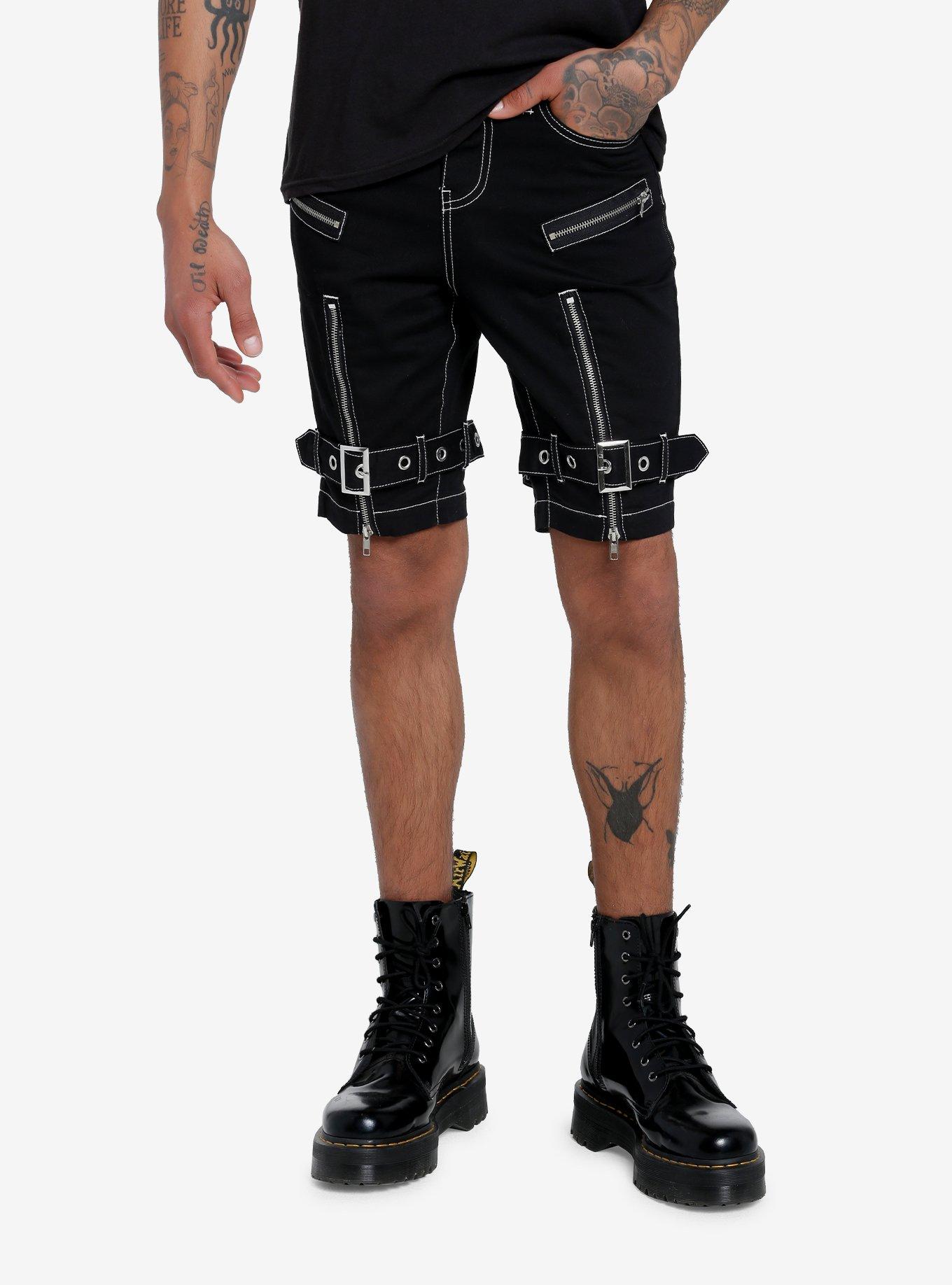 Contrast Stitch Grommet Strap Cargo Shorts