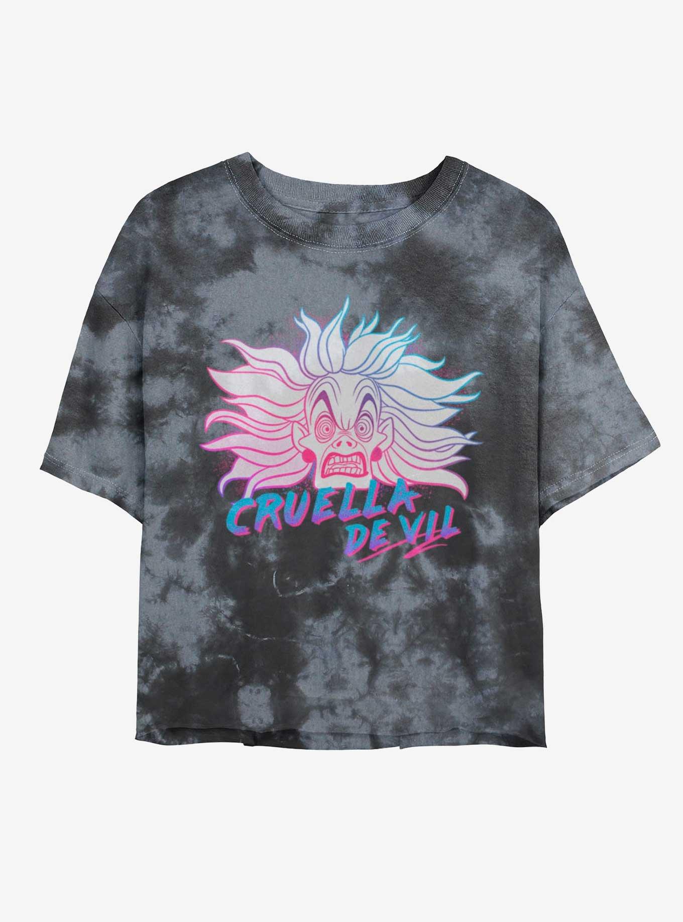 Disney Cruella Crazy Cruella Tie-Dye Girls Crop T-Shirt, BLKCHAR, hi-res