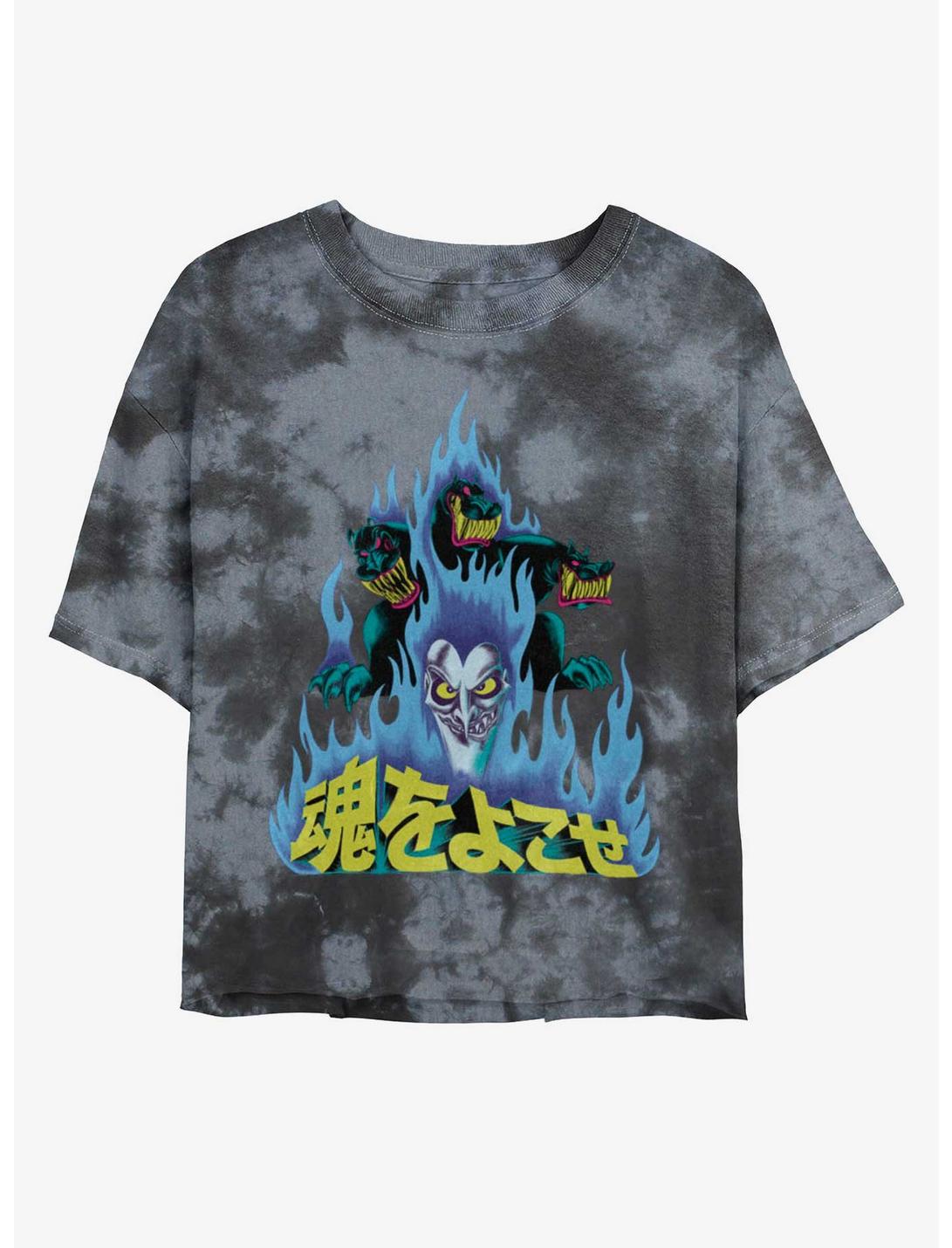 Disney Villains Hades and Cerberus Japanese Lettering Tie-Dye Girls Crop T-Shirt, BLKCHAR, hi-res