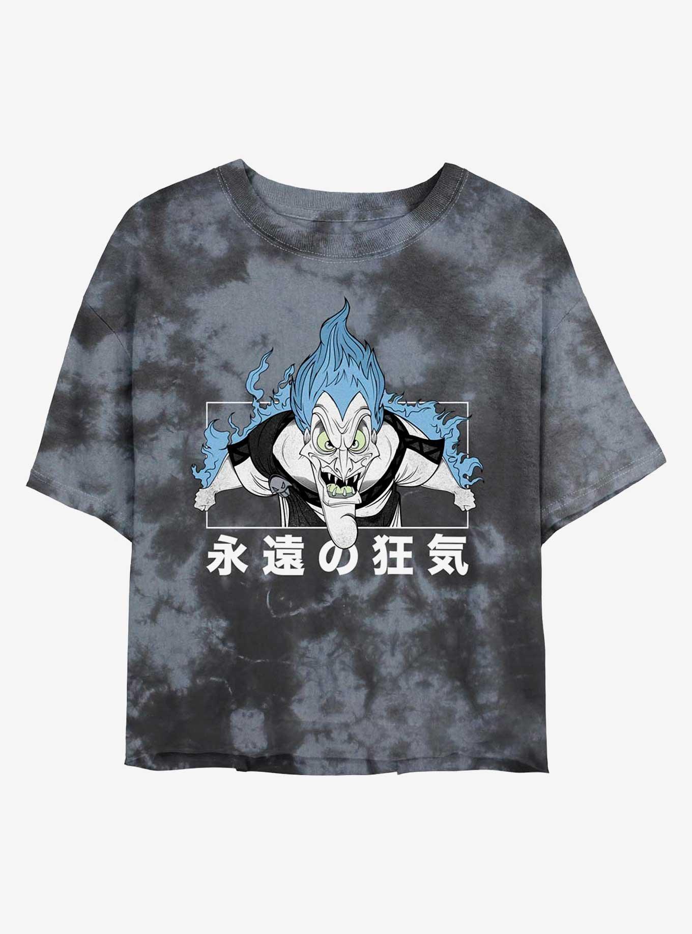 Disney Villains Hades Fire Face Japanese Lettering Tie-Dye Girls Crop T-Shirt, BLKCHAR, hi-res