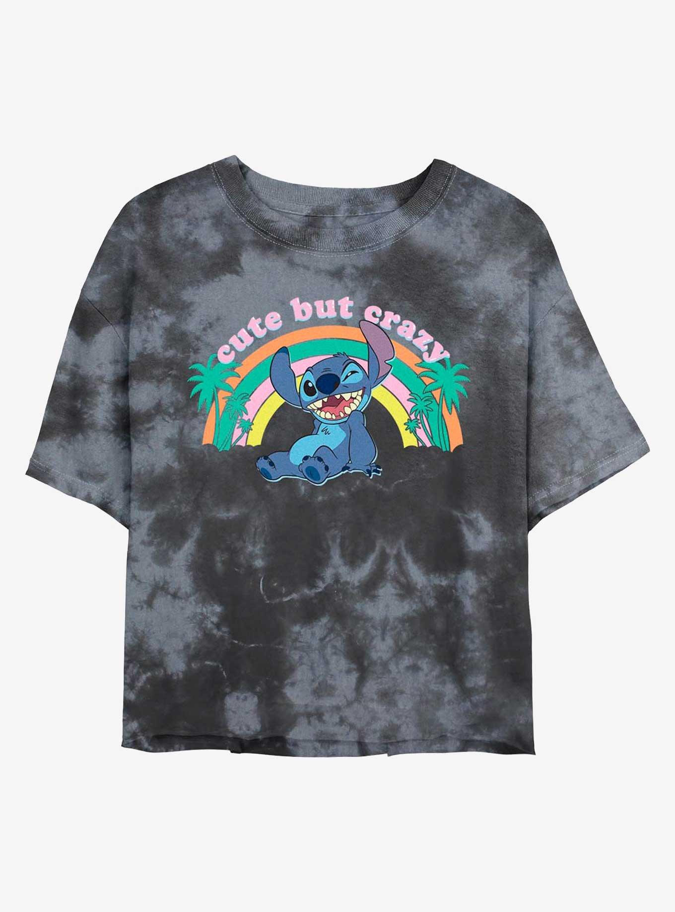 Disney Lilo & Stitch Cute But Crazy Tie-Dye Girls Crop T-Shirt, BLKCHAR, hi-res