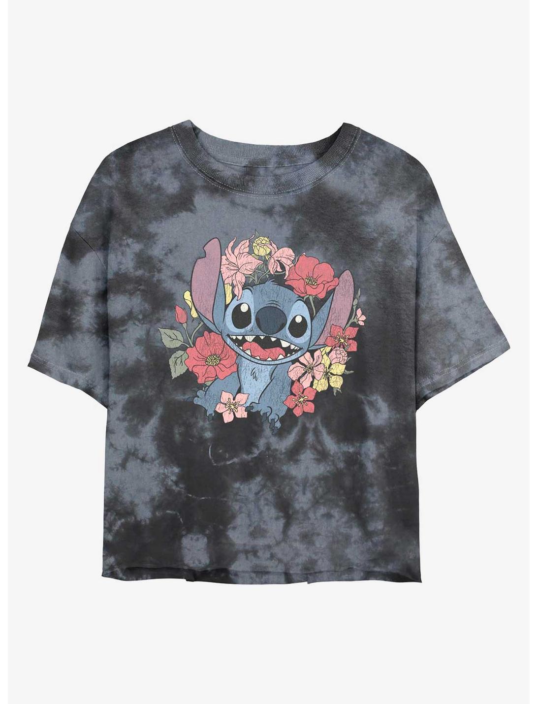 Disney Lilo & Stitch Floral Stitch Tie-Dye Girls Crop T-Shirt, BLKCHAR, hi-res