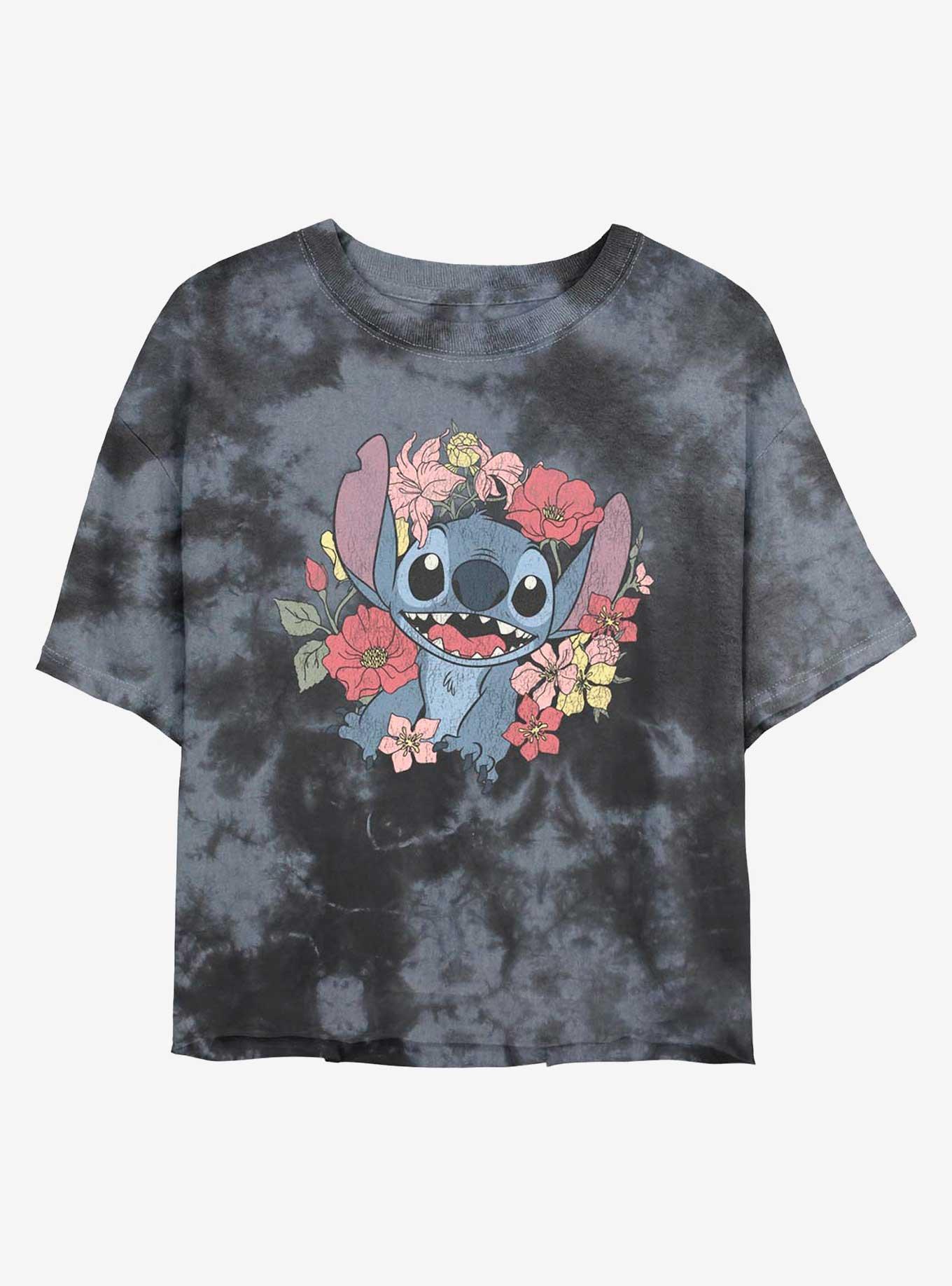 Disney Lilo & Stitch Floral Stitch Tie-Dye Girls Crop T-Shirt, , hi-res