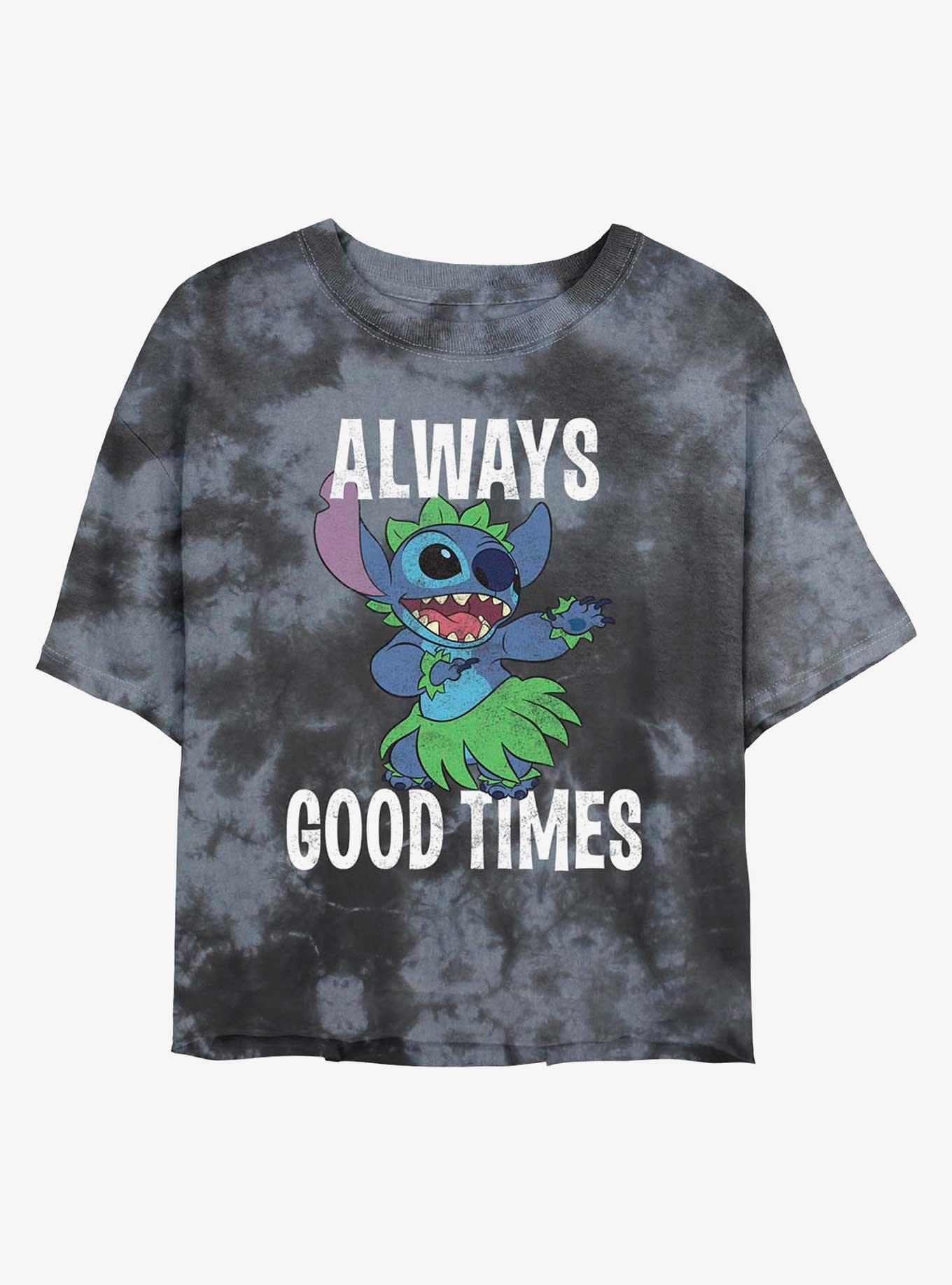 Disney Lilo & Stitch Always Good Times Tie-Dye Girls Crop T-Shirt, BLKCHAR, hi-res