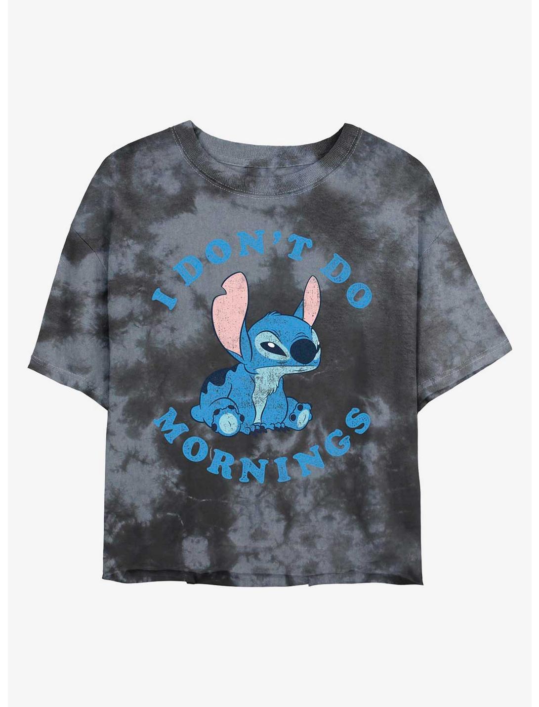 Disney Lilo & Stitch I Don't Do Mornings Tie-Dye Girls Crop T-Shirt, BLKCHAR, hi-res