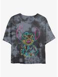 Disney Lilo & Stitch Line Art Neon Stitch Tie-Dye Girls Crop T-Shirt, BLKCHAR, hi-res