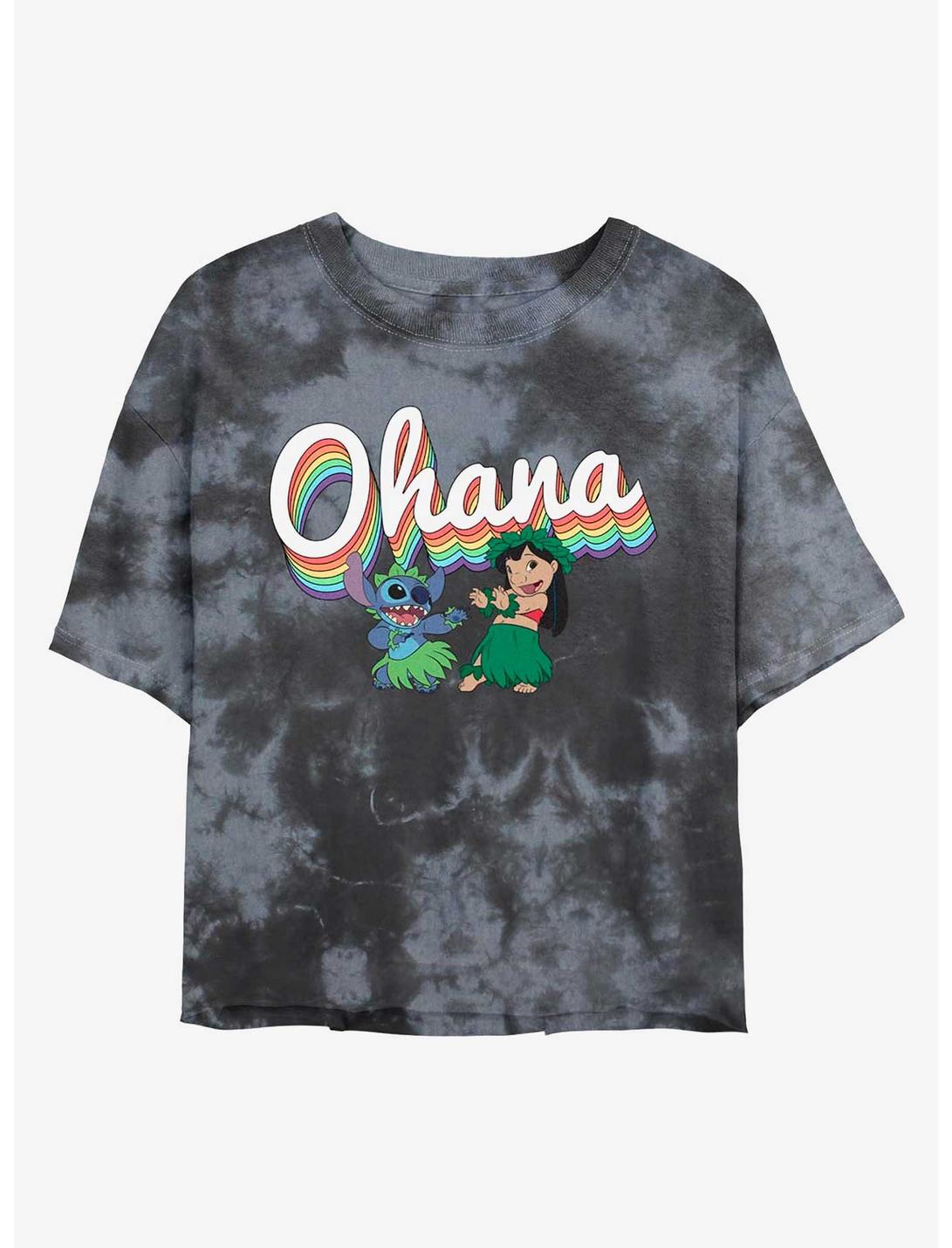 Disney Lilo & Stitch Rainbow Ohana Tie-Dye Girls Crop T-Shirt, BLKCHAR, hi-res