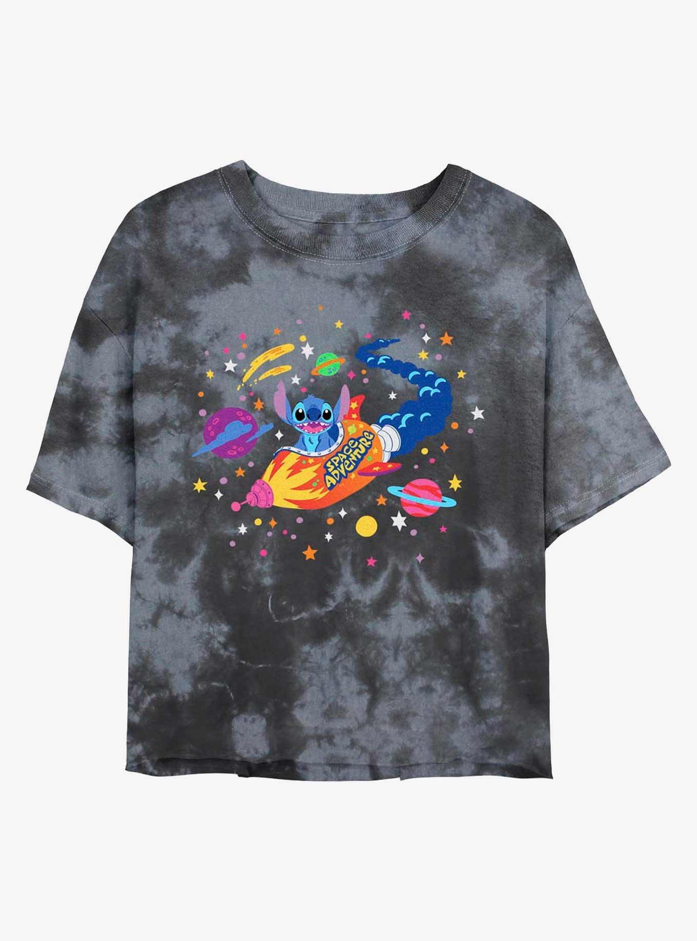 Disney Lilo & Stitch Rocket Space Adventure Tie-Dye Girls Crop T-Shirt, BLKCHAR, hi-res