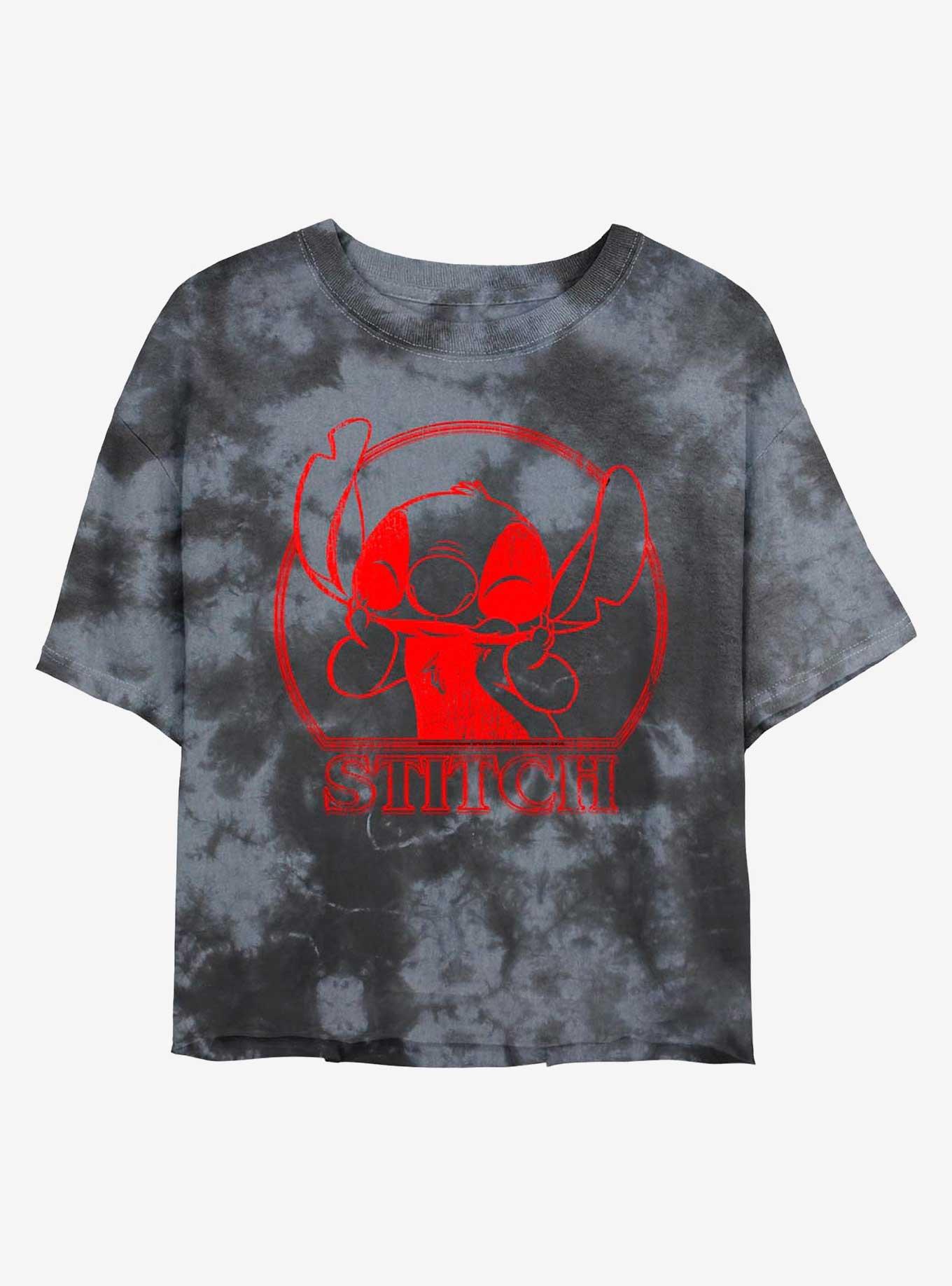 Disney Lilo & Stitch Stranger Stitch Tie-Dye Girls Crop T-Shirt, BLKCHAR, hi-res