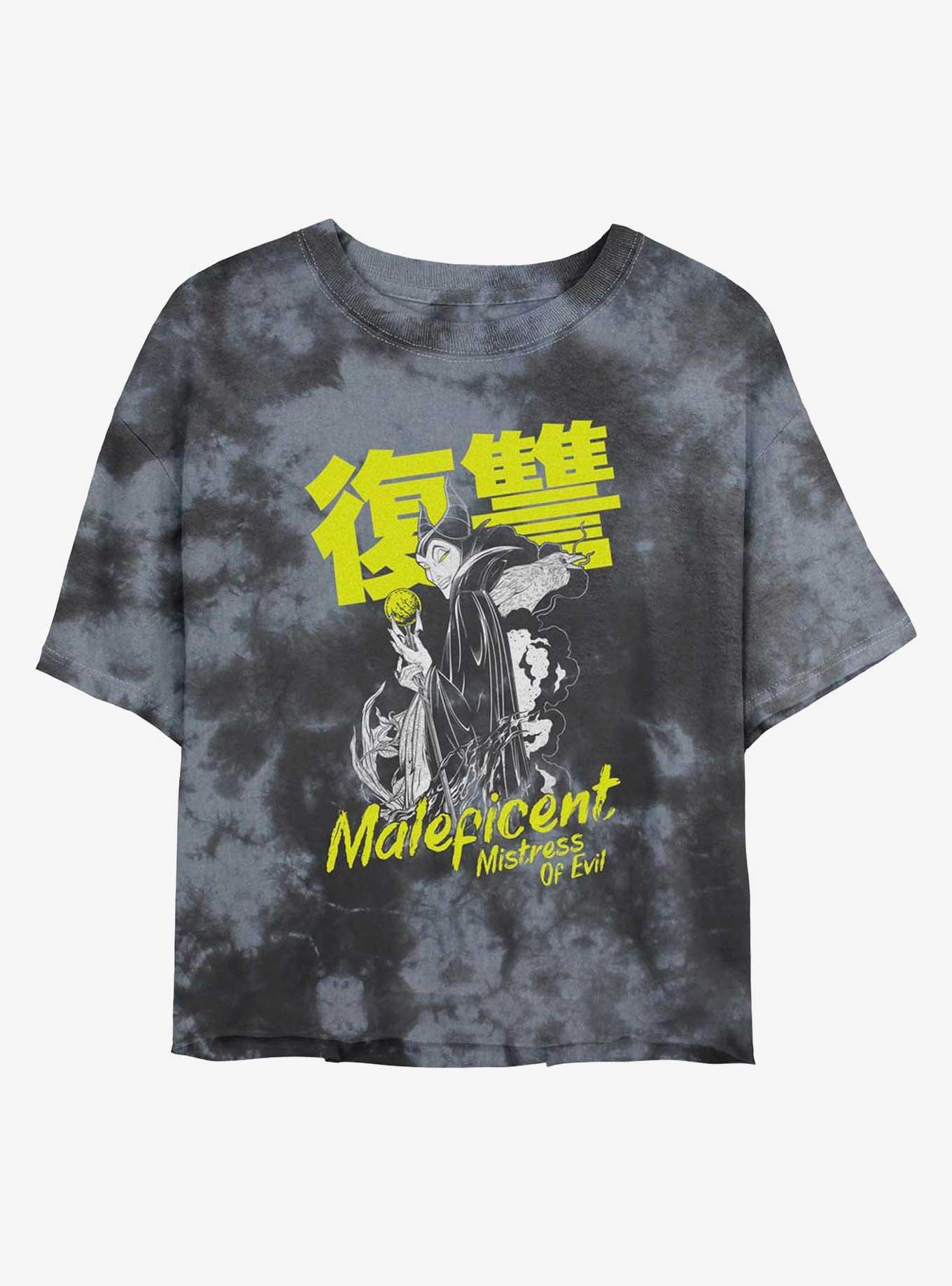 Disney Maleficent Rise of Vengeance Japanese Lettering Tie-Dye Girls Crop T-Shirt, BLKCHAR, hi-res