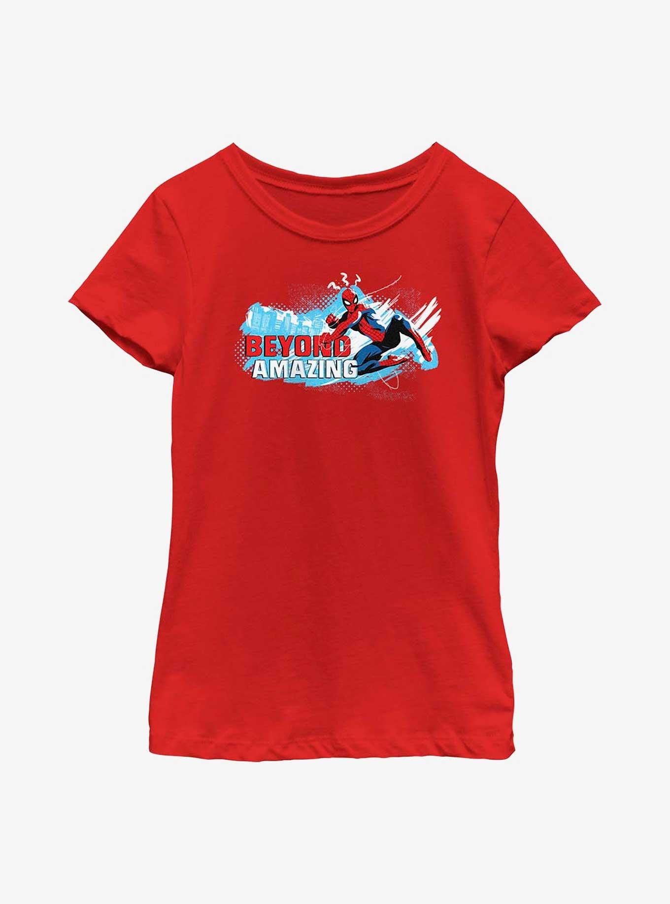 Marvel Spider-Man Beyond Amazing Swing Pose Youth Girls T-Shirt, RED, hi-res