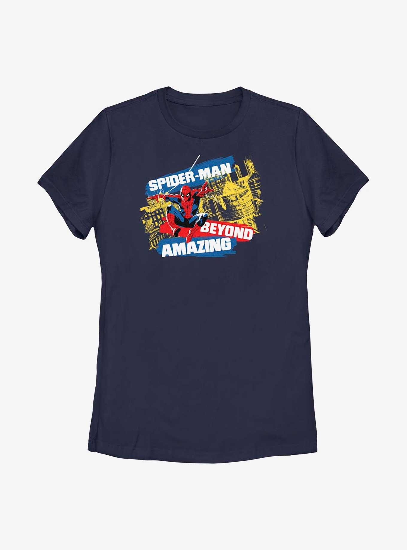 Marvel Spider-Man Beyond Amazing City Swing Womens T-Shirt, NAVY, hi-res