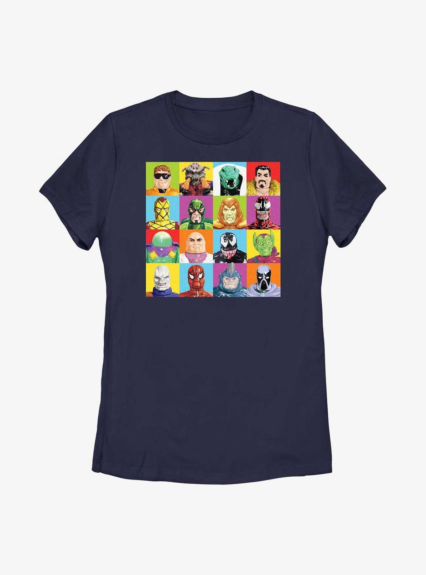 Marvel Spider-Man Action Figures Grid Womens T-Shirt, NAVY, hi-res view 1