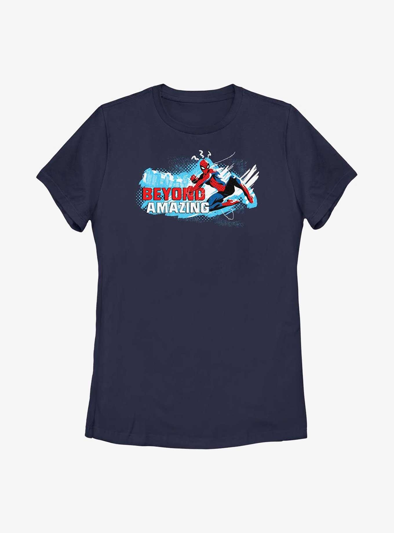 Marvel Spider-Man Beyond Amazing Swing Pose Womens T-Shirt, NAVY, hi-res