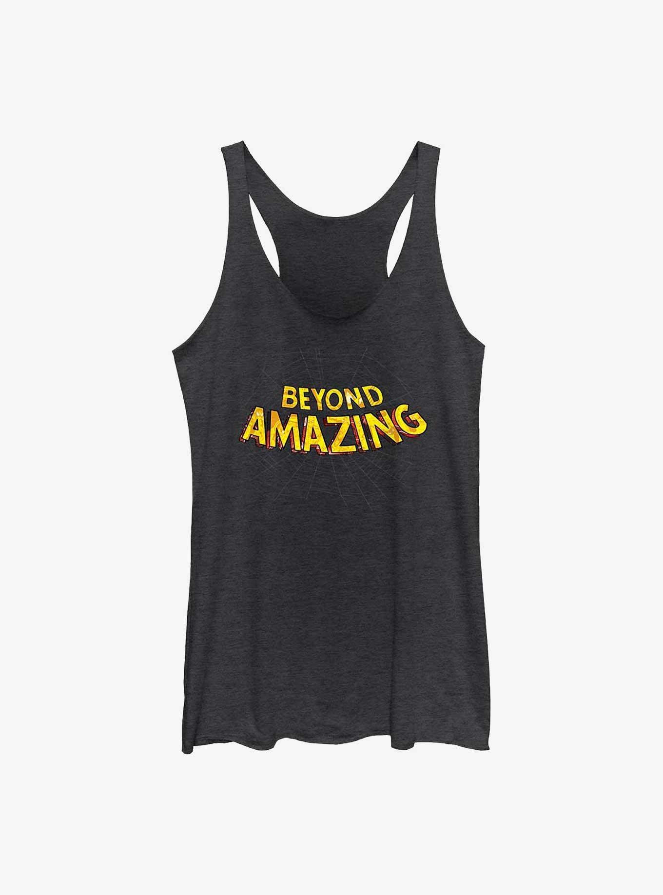 Marvel Spider-Man Beyond Amazing Web Logo Womens Tank Top, BLK HTR, hi-res