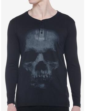 Grunge Faded Skull Henley Long-Sleeve T-Shirt, , hi-res