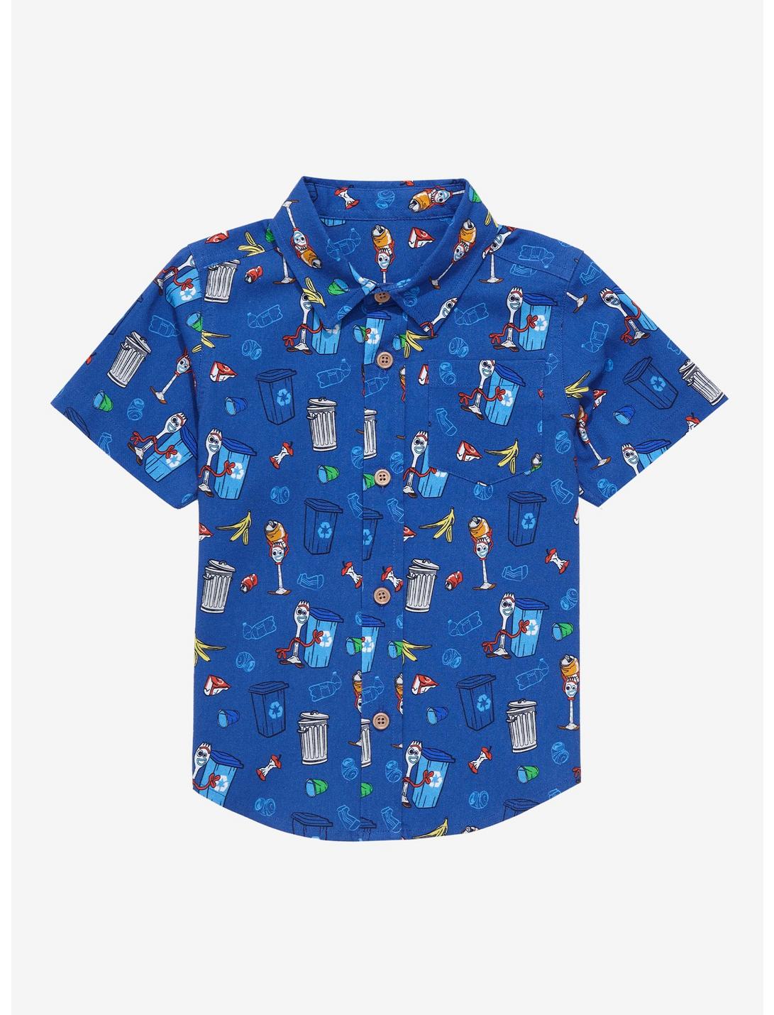 Disney Pixar Toy Story Forky Recycling Allover Print Toddler Button-Up - BoxLunch Exclusive, ROYAL BLUE, hi-res