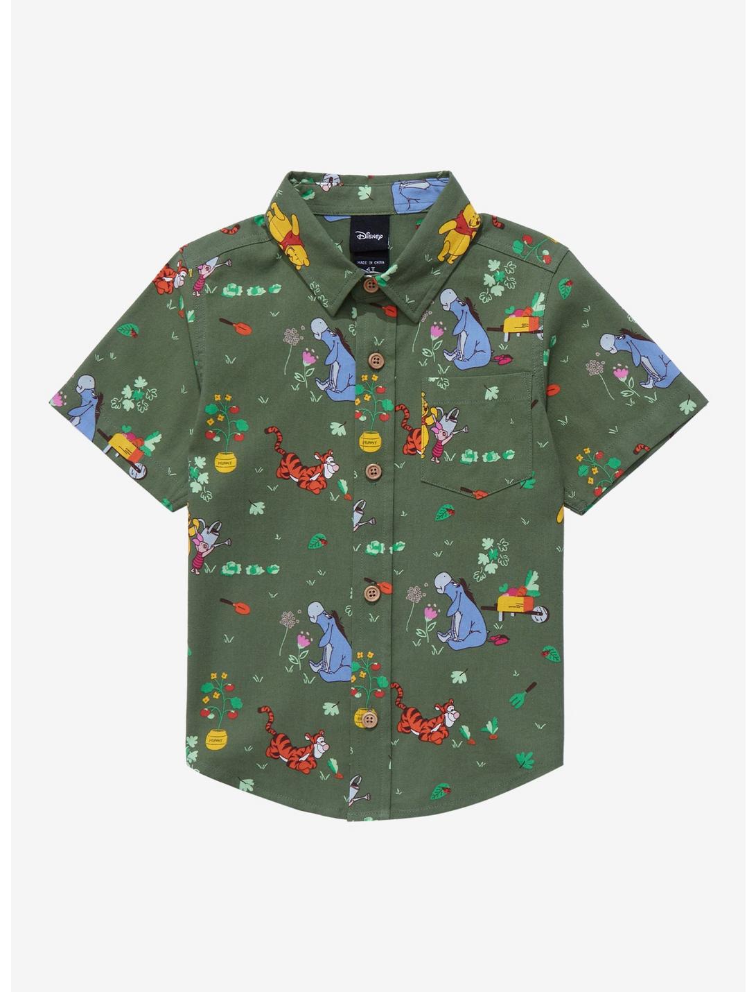 Disney Winnie the Pooh Earth Day Allover Print Woven Toddler Button-Up - BoxLunch Exclusive, FOREST, hi-res