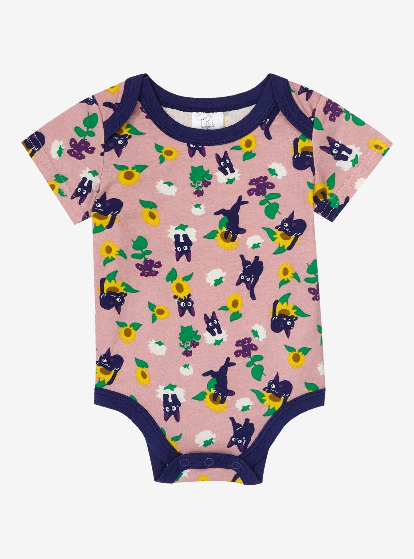 Studio Ghibli Kiki's Delivery Service Jiji Sunflower Allover Print Infant One-Piece - BoxLunch Exclusive, LIGHT PINK, hi-res