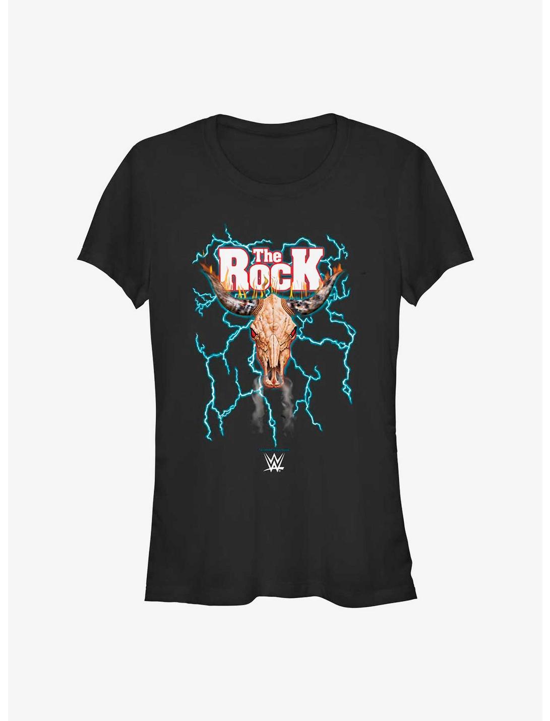 WWE The Rock Lightning Bull Skull Logo Girls T-Shirt, BLACK, hi-res