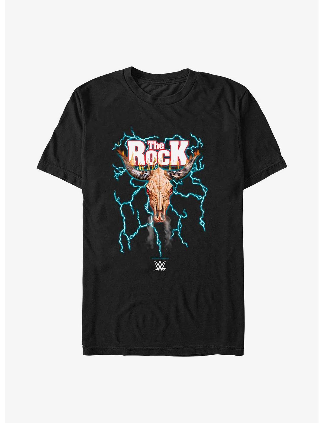 WWE The Rock Lightning Bull Skull Logo T-Shirt, BLACK, hi-res