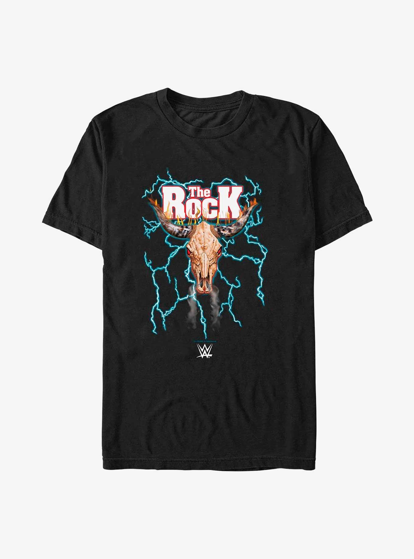 WWE The Rock Lightning Bull Skull Logo T-Shirt, BLACK, hi-res