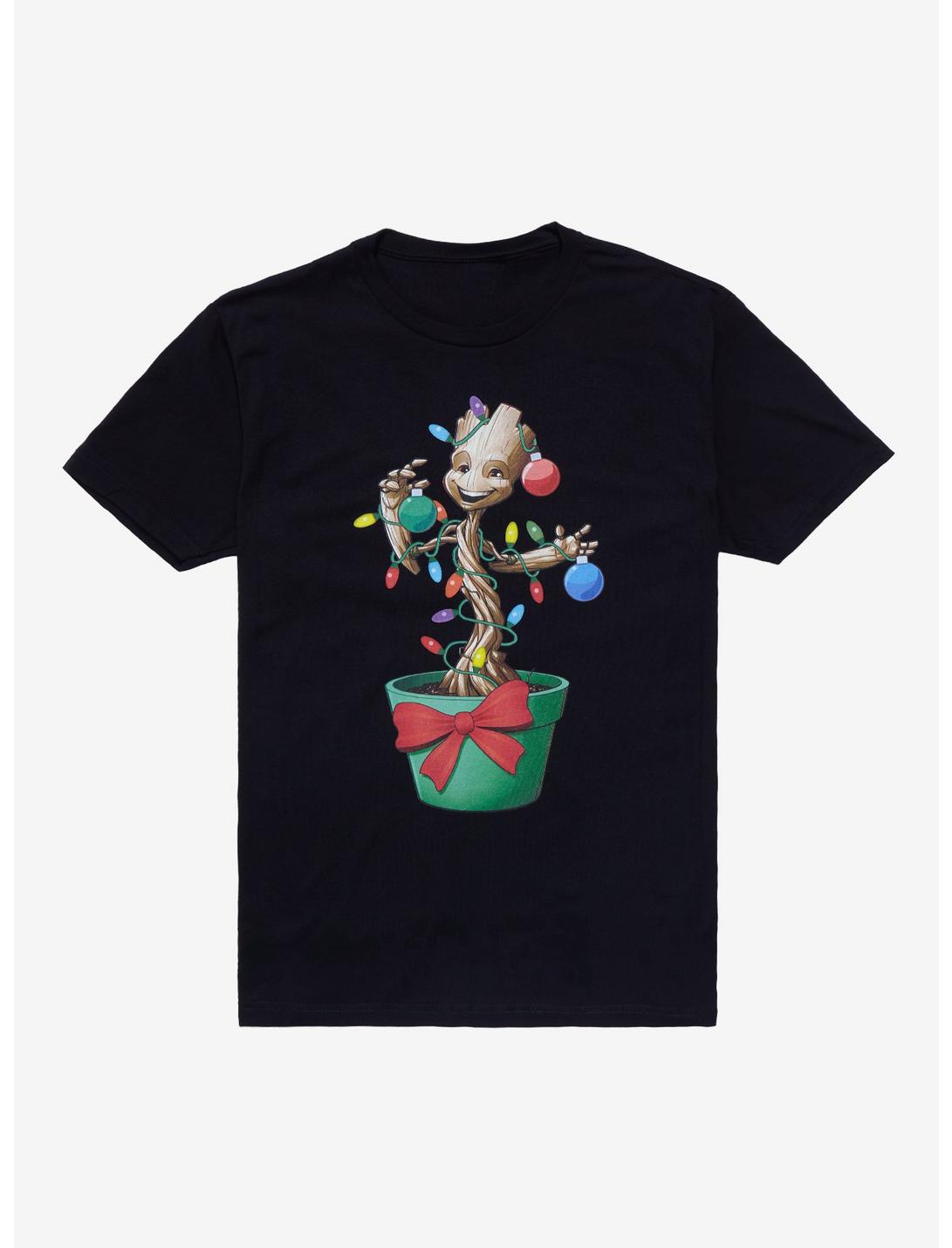 Marvel Guardians Of The Galaxy Groot Holiday Lights T-Shirt, BLACK, hi-res