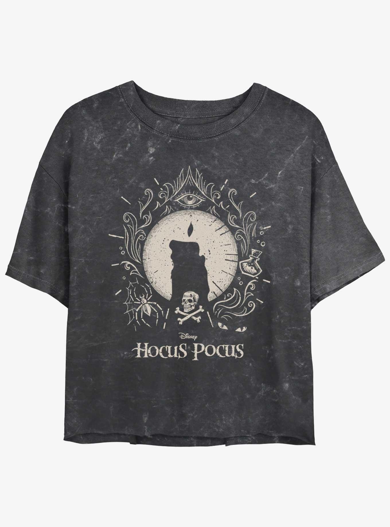 Disney Hocus Pocus Black Flame Mineral Wash Womens Crop T-Shirt, BLACK, hi-res