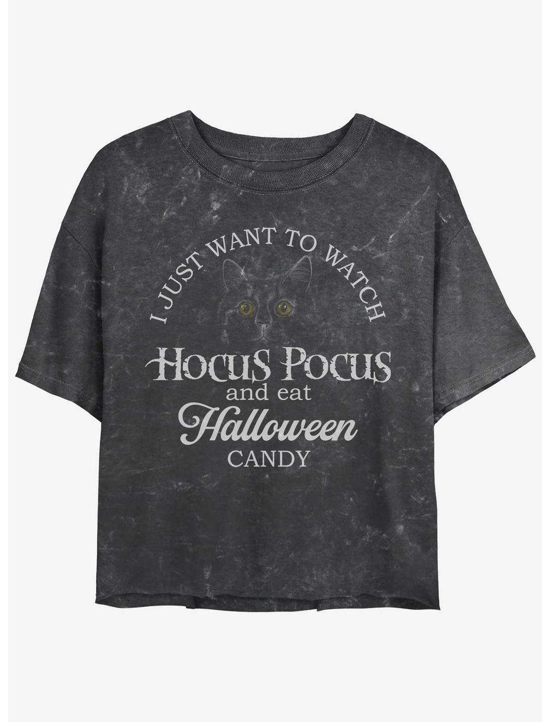 Disney Hocus Pocus Watch Hocus Pocus and Eat Candy Mineral Wash Womens Crop T-Shirt, BLACK, hi-res