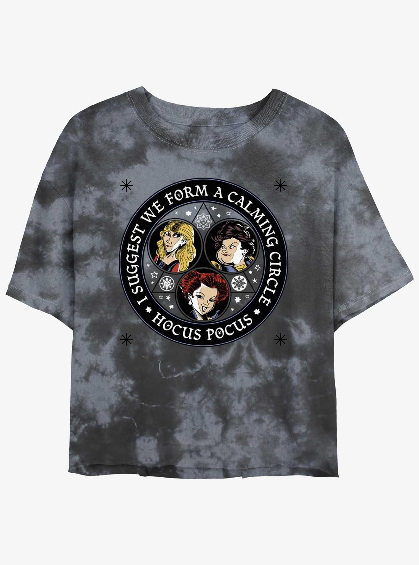 Disney Hocus Pocus Sanderson Sisters Calming Circle Tie-Dye Womens Crop T-Shirt, BLKCHAR, hi-res