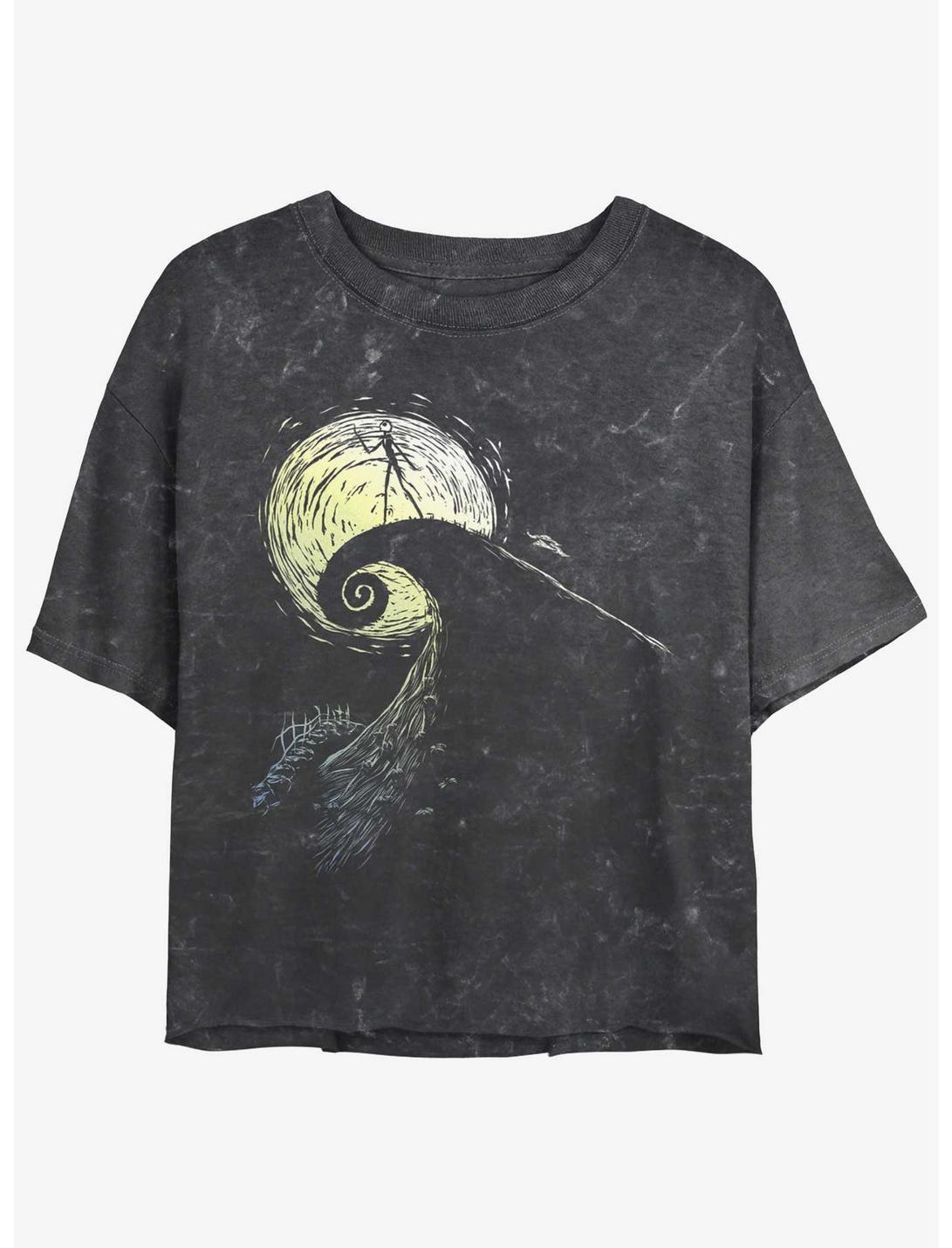Disney The Nightmare Before Christmas Jack On Spiral Hill Mineral Wash Womens Crop T-Shirt, BLACK, hi-res