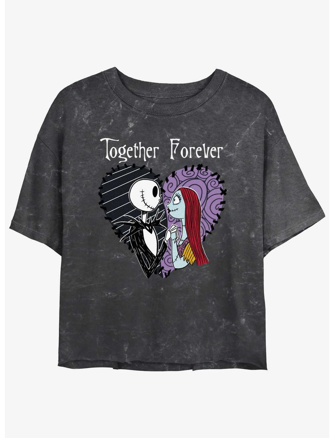 Disney The Nightmare Before Christmas Jack and Sally Together Forever Mineral Wash Womens Crop T-Shirt, BLACK, hi-res