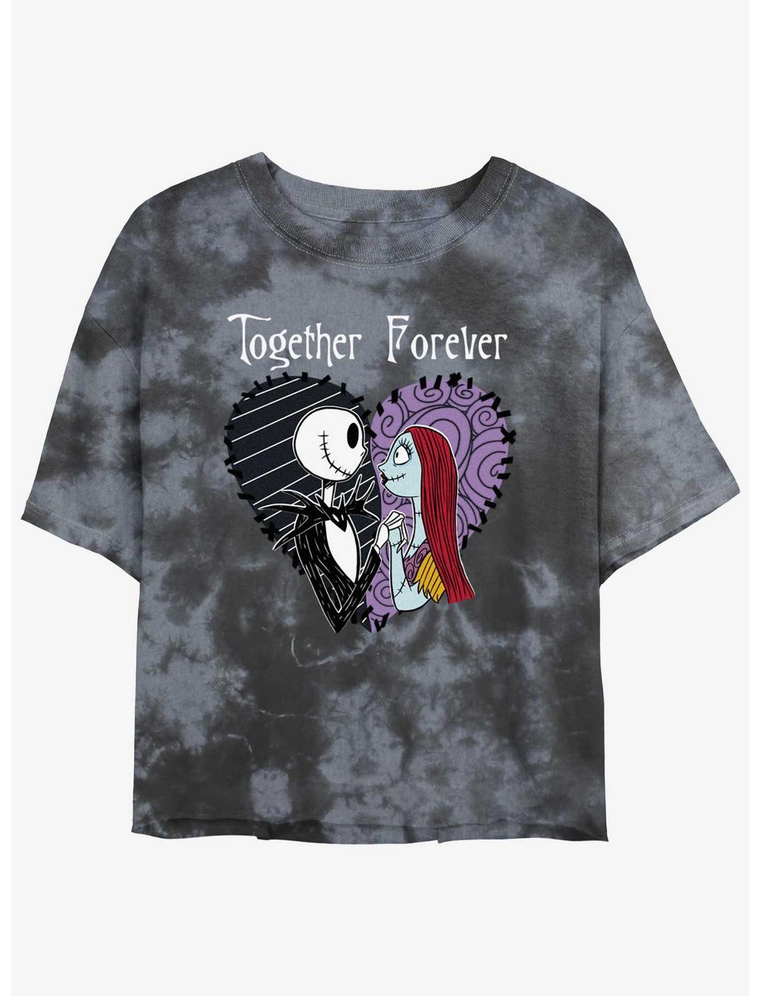 Disney The Nightmare Before Christmas Jack and Sally Together Forever Tie-Dye Womens Crop T-Shirt, BLKCHAR, hi-res