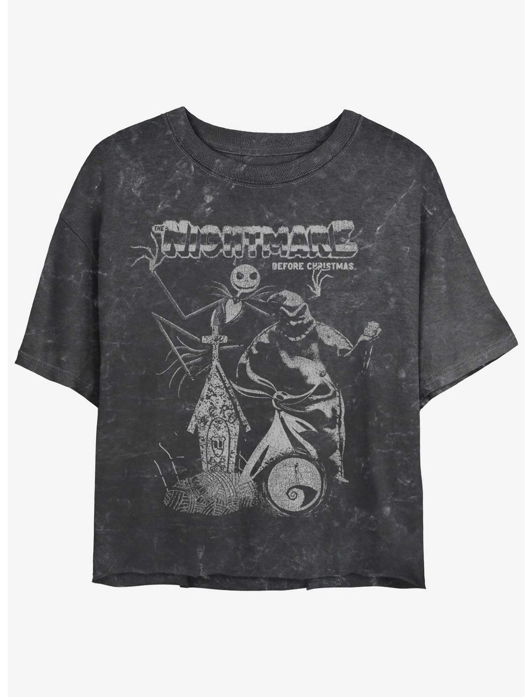 Disney The Nightmare Before Christmas Jack and Boogie Mineral Wash Womens Crop T-Shirt, BLACK, hi-res