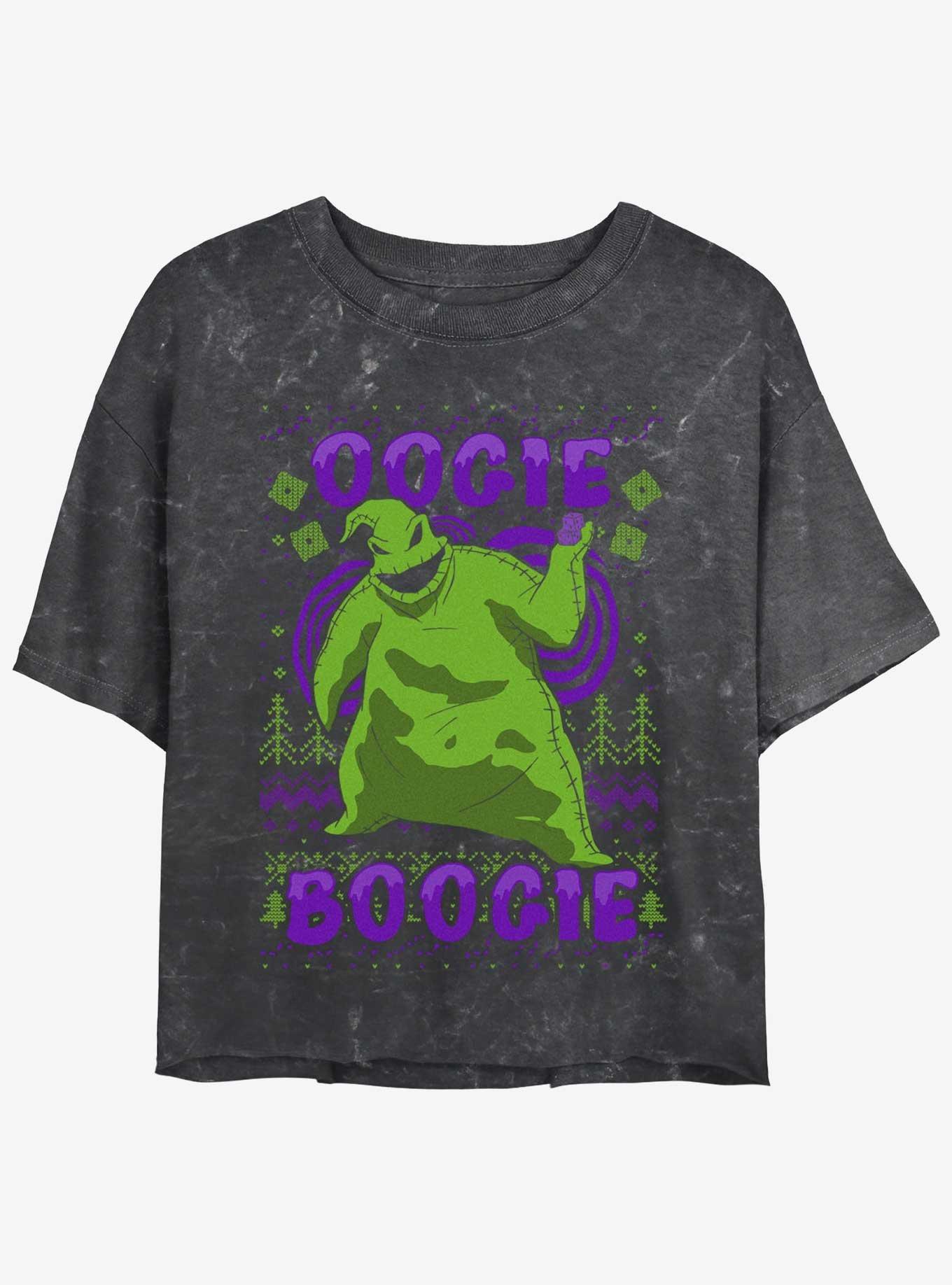 Disney The Nightmare Before Christmas Oogie Boogie Christmas Mineral Wash Womens Crop T-Shirt, BLACK, hi-res