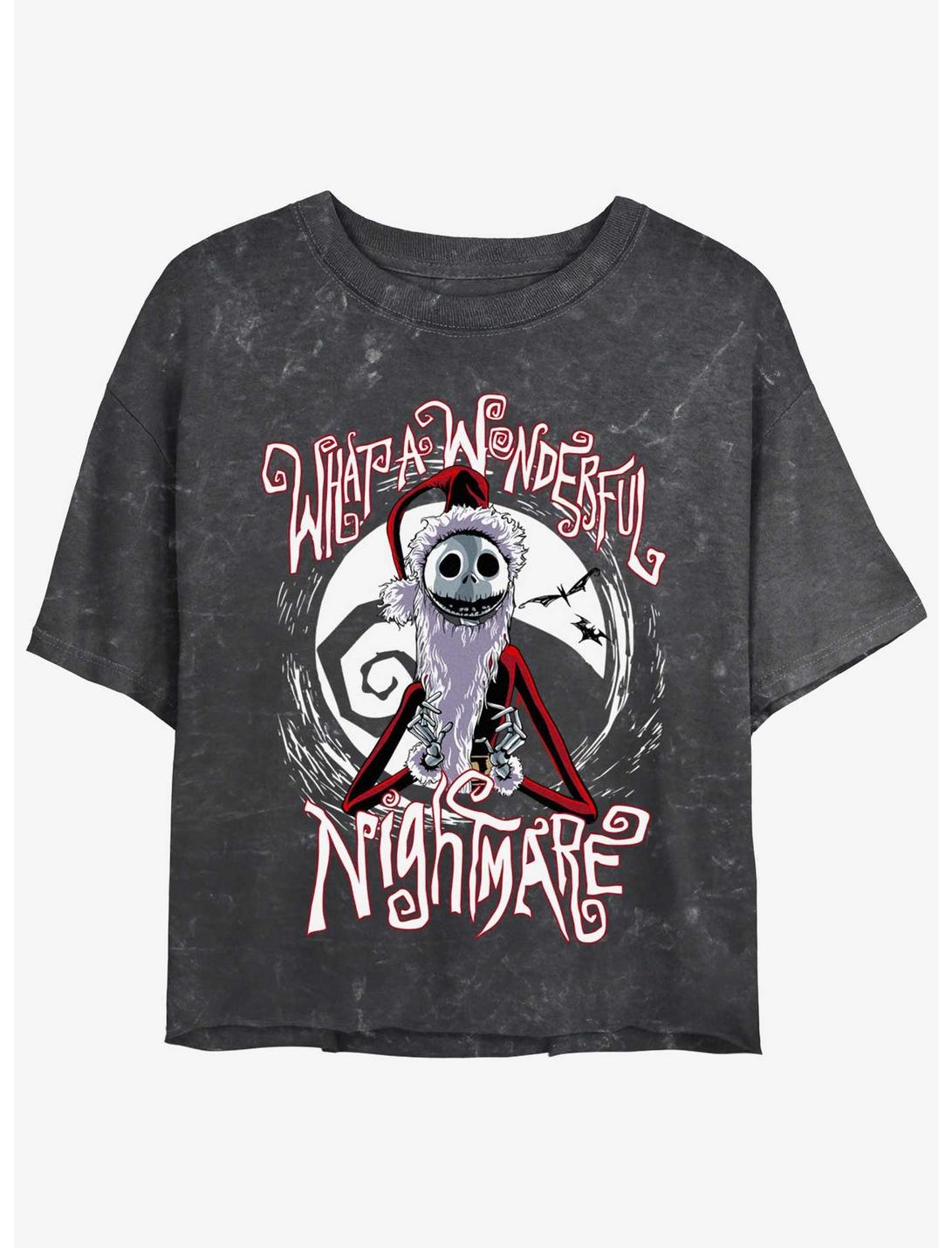 Disney The Nightmare Before Christmas Santa Jack Wonderful Nightmare Mineral Wash Womens Crop T-Shirt, BLACK, hi-res