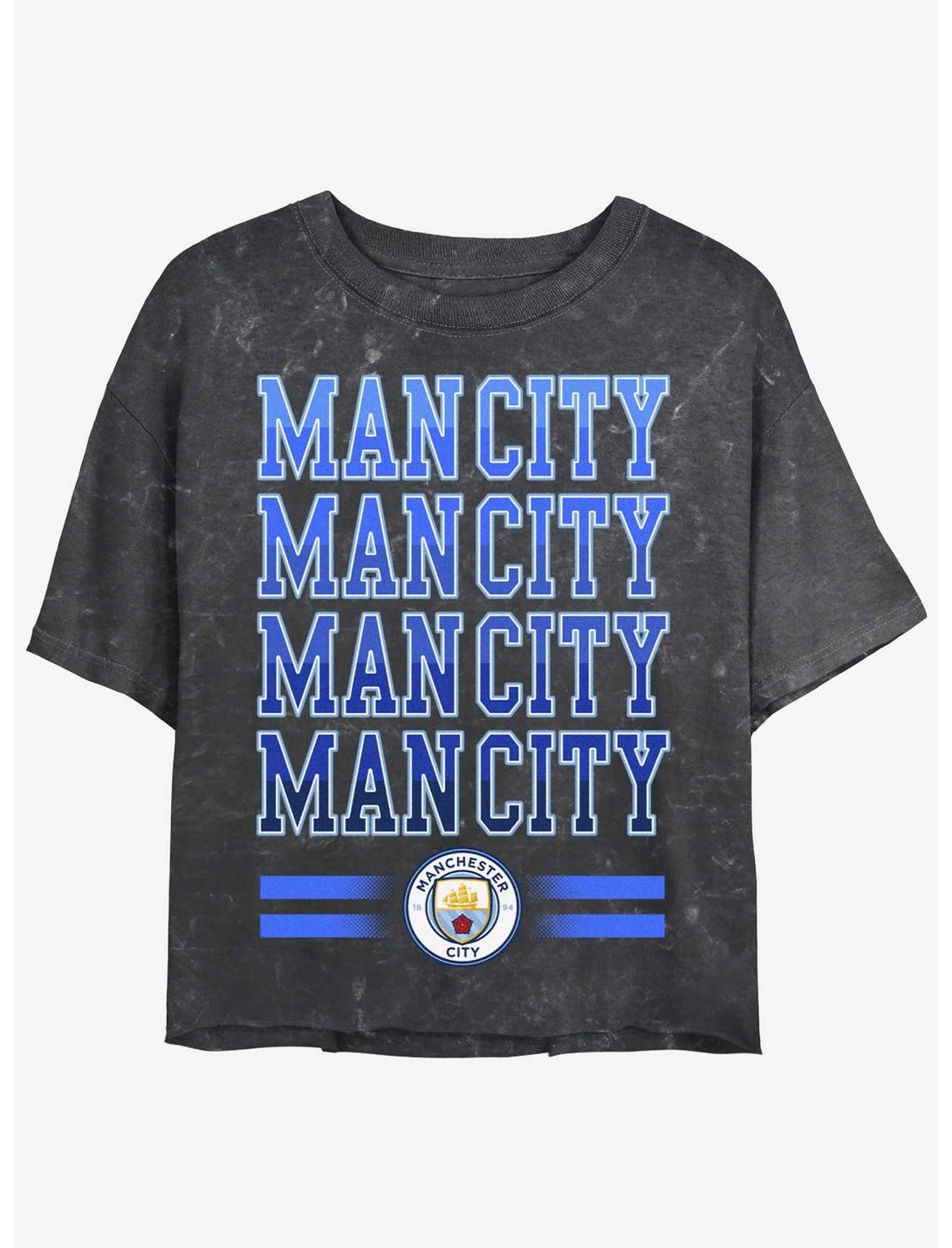 Premier League Manchester City F.C. Man City Text Stack Mineral Wash Girls Crop T-Shirt, BLACK, hi-res