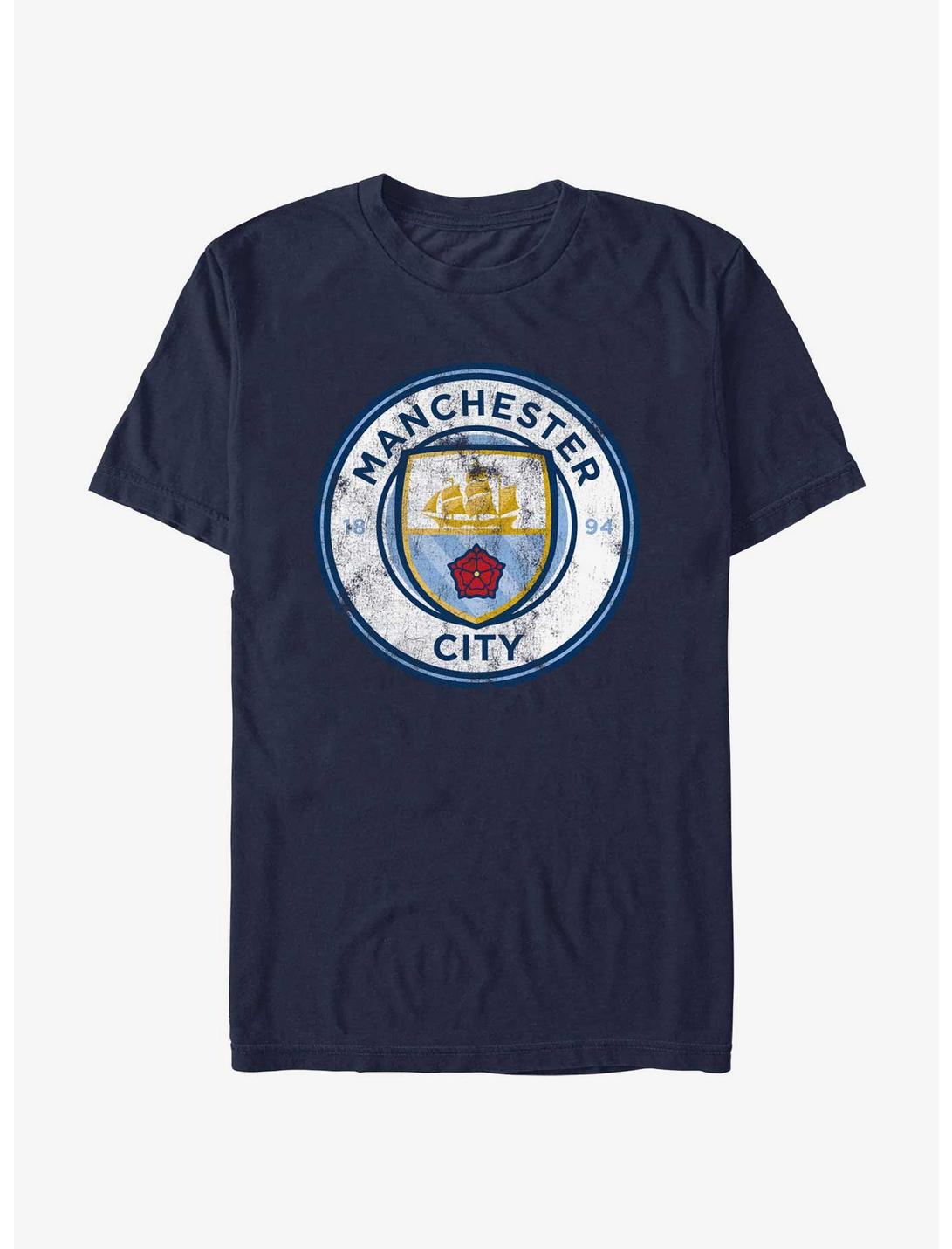 Premier League Manchester City F.C. Distressed Logo T-Shirt, NAVY, hi-res