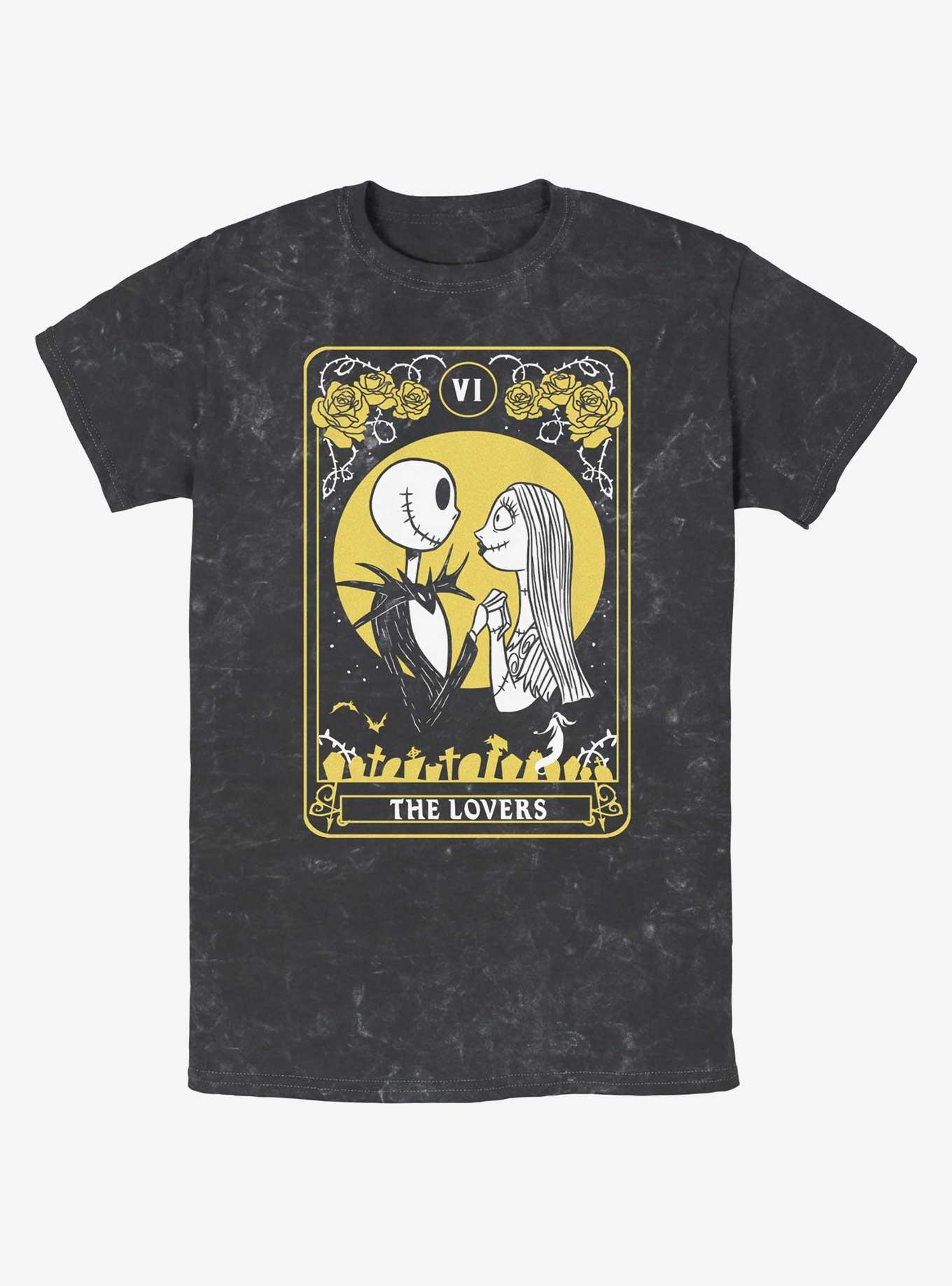 Disney The Nightmare Before Christmas The Lovers Tarot Card Mineral Wash T-Shirt, BLACK, hi-res