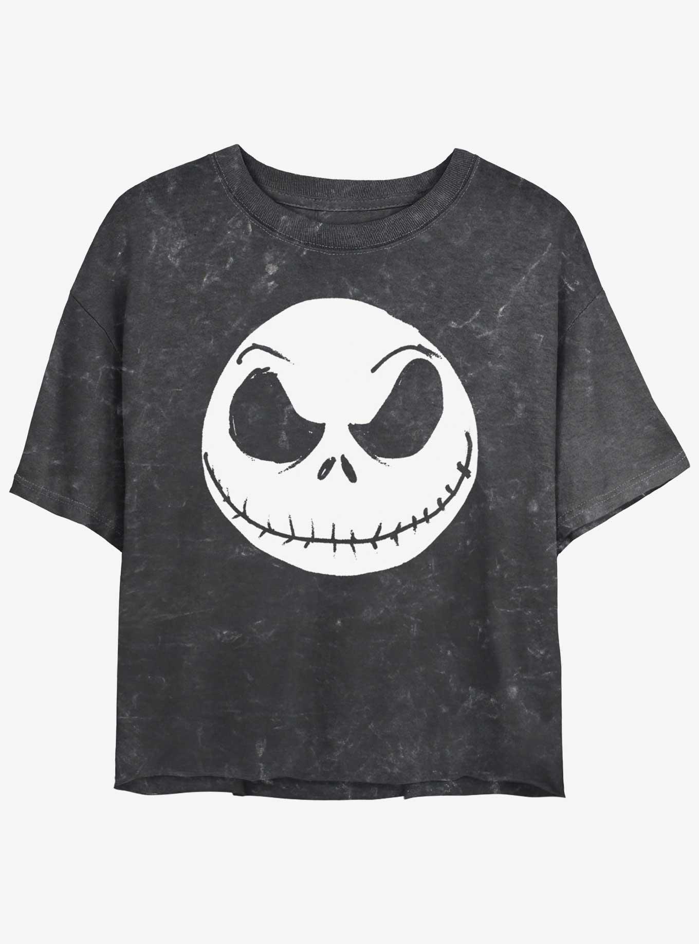 Disney The Nightmare Before Christmas Big Face Jack Mineral Wash Womens Crop T-Shirt, BLACK, hi-res