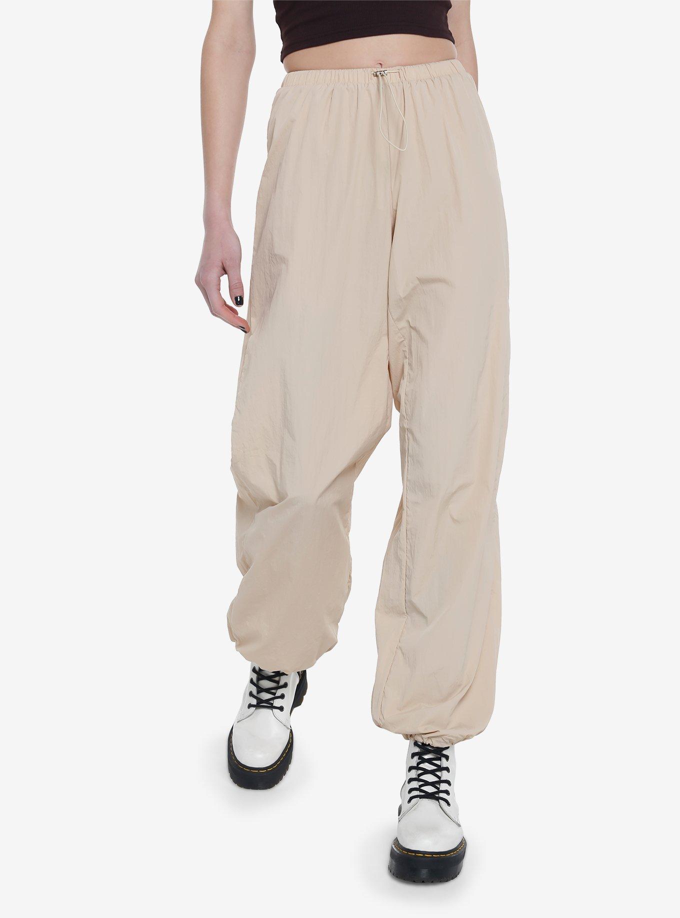 Tan Drawstring Parachute Pants, SAND, hi-res