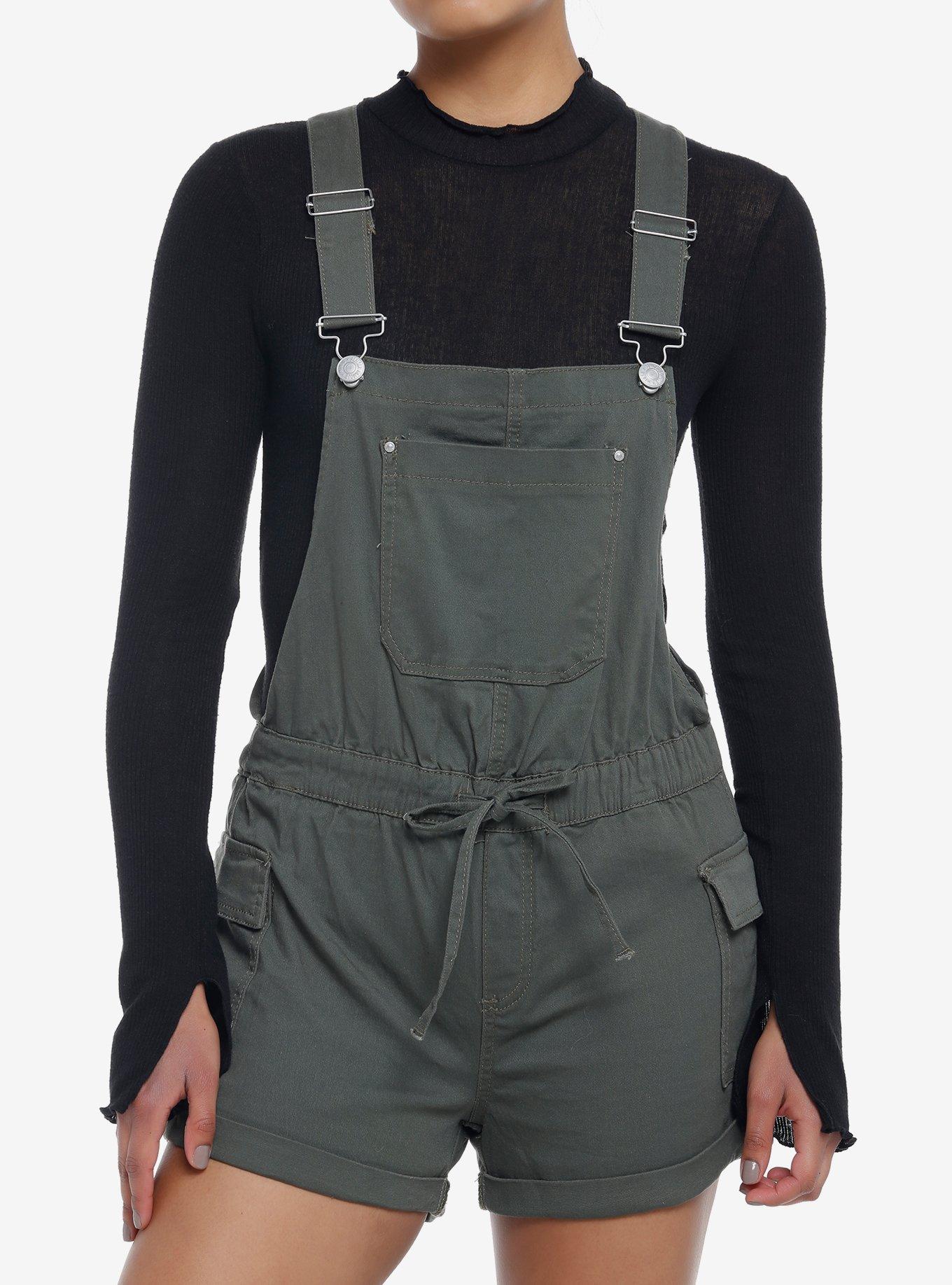 Olive Grunge Utility Shortalls, GREEN, hi-res