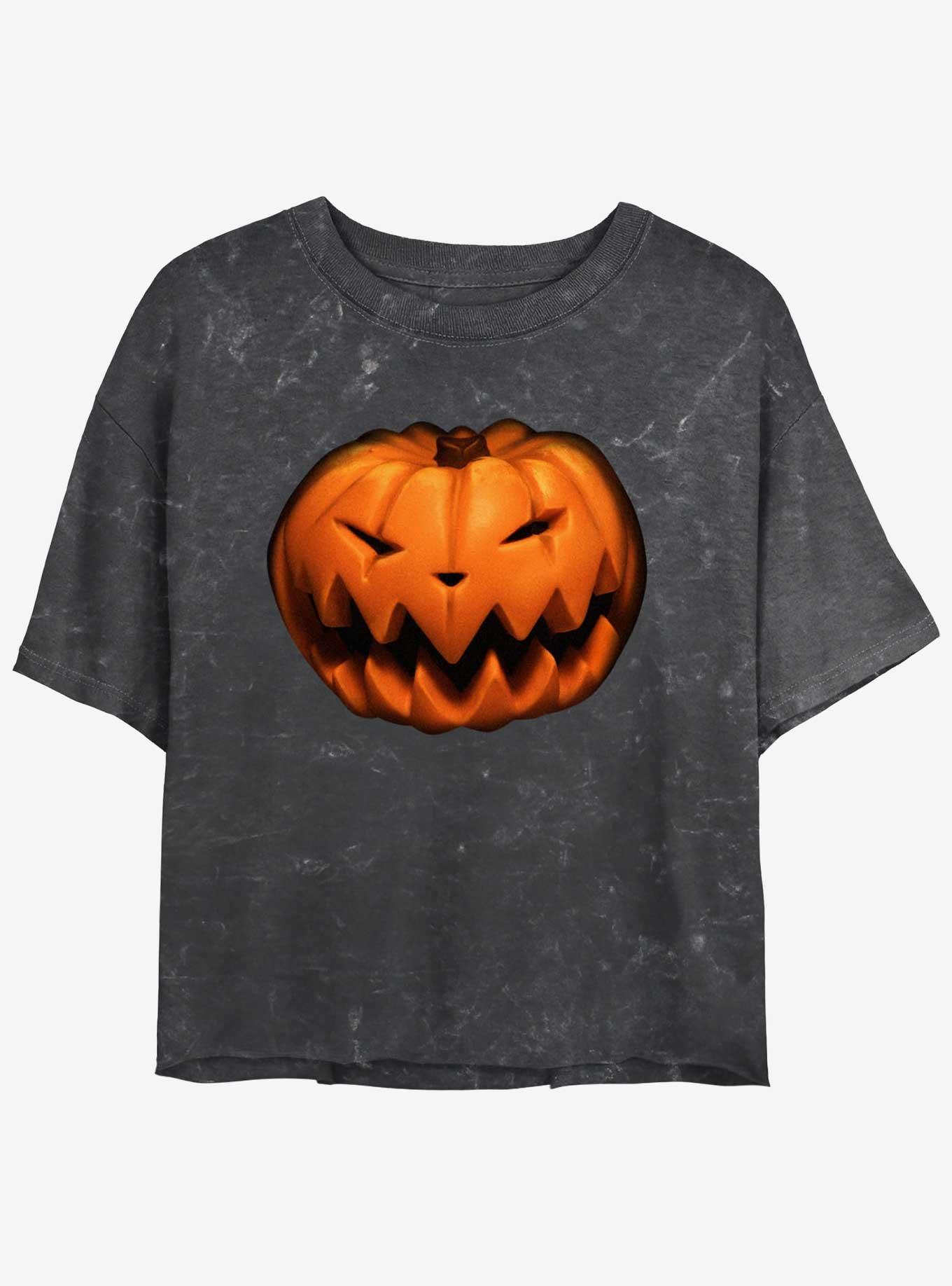 Disney The Nightmare Before Christmas Pumpkin King Mineral Wash Womens Crop T-Shirt, BLACK, hi-res view 1