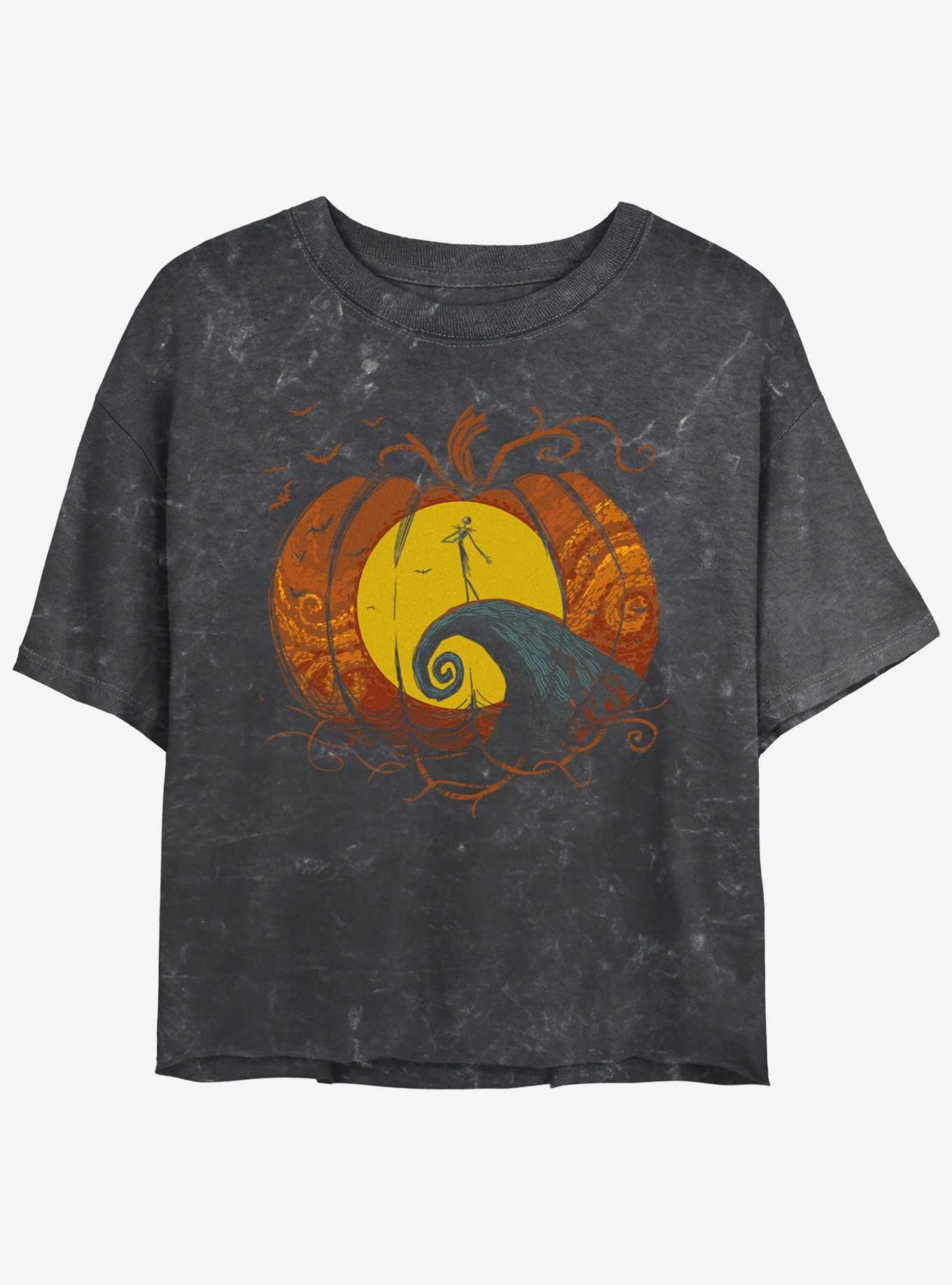 Disney The Nightmare Before Christmas Pumpkin King Lament Mineral Wash Womens Crop T-Shirt, BLACK, hi-res