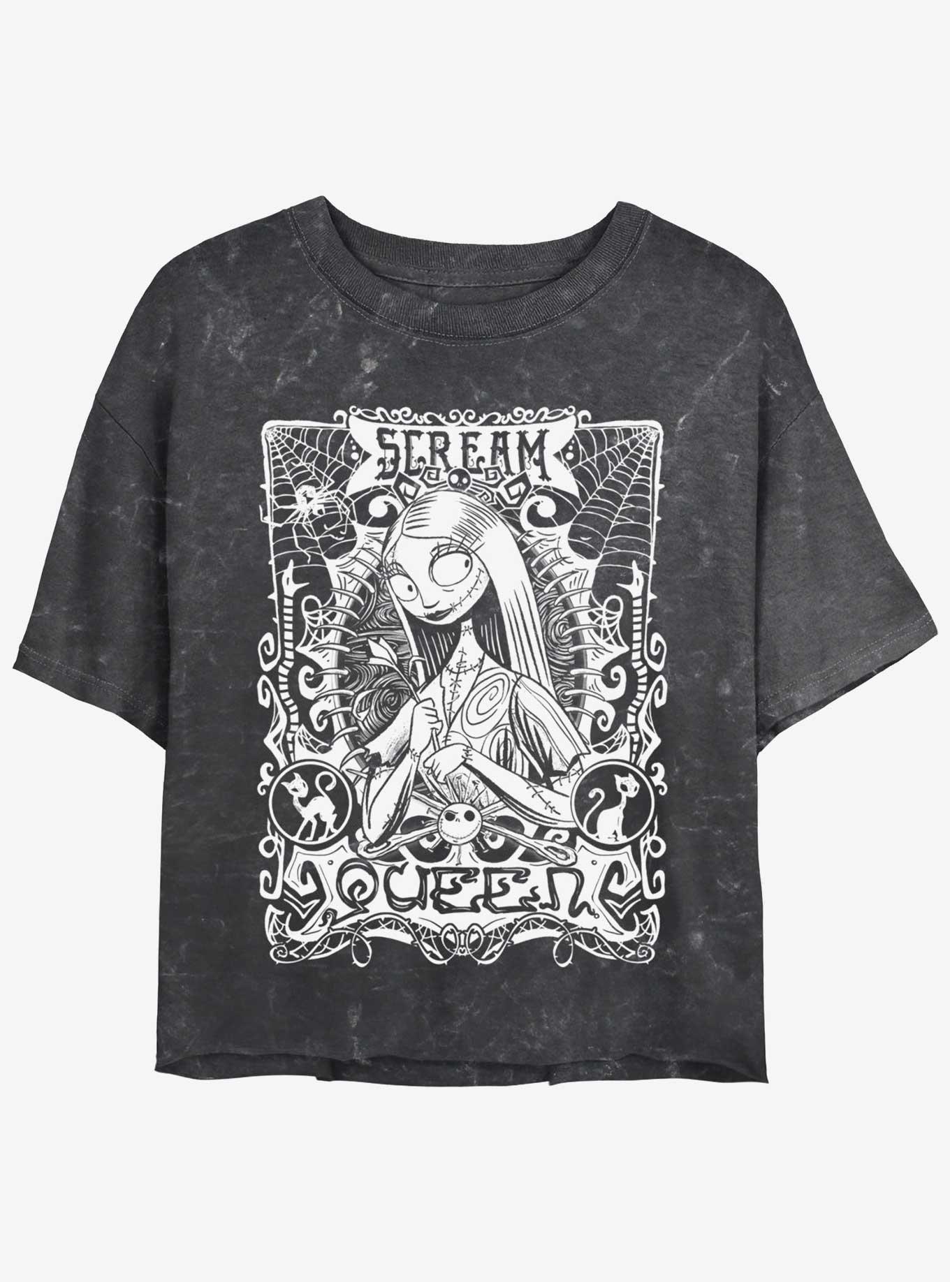 Disney The Nightmare Before Christmas Sally Scream Queen Mineral Wash Womens Crop T-Shirt, BLACK, hi-res