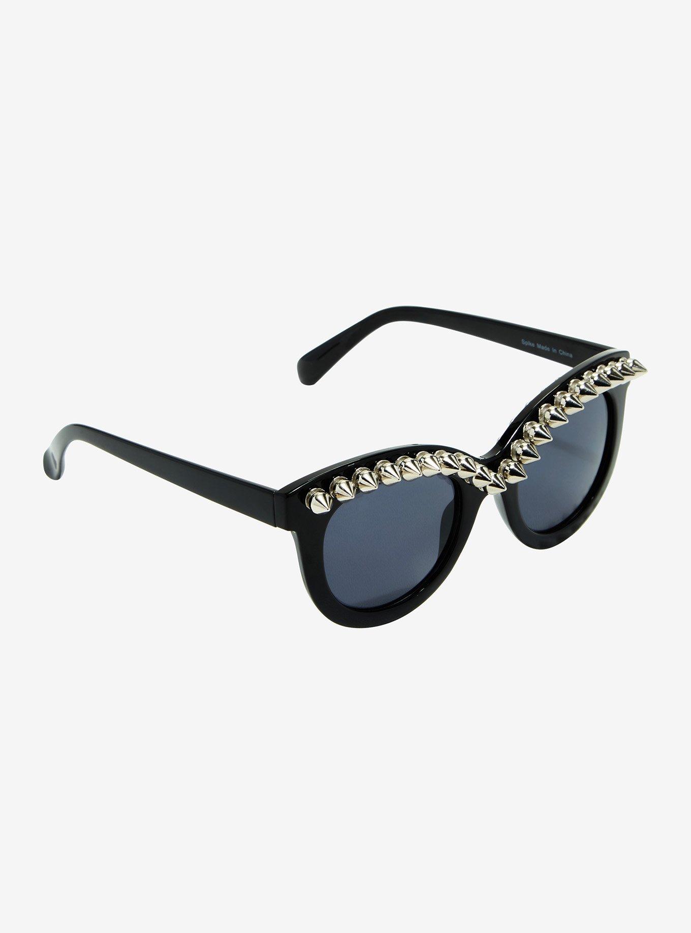 Black Studded Cat Eye Sunglasses, , hi-res